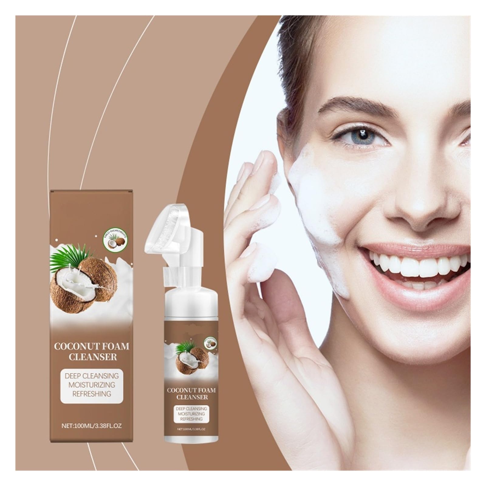 Limpiador facial de espuma de coco de 100 ml, limpia suavemente los poros, controla la grasa y deja la piel suave y flexible(2pcs)