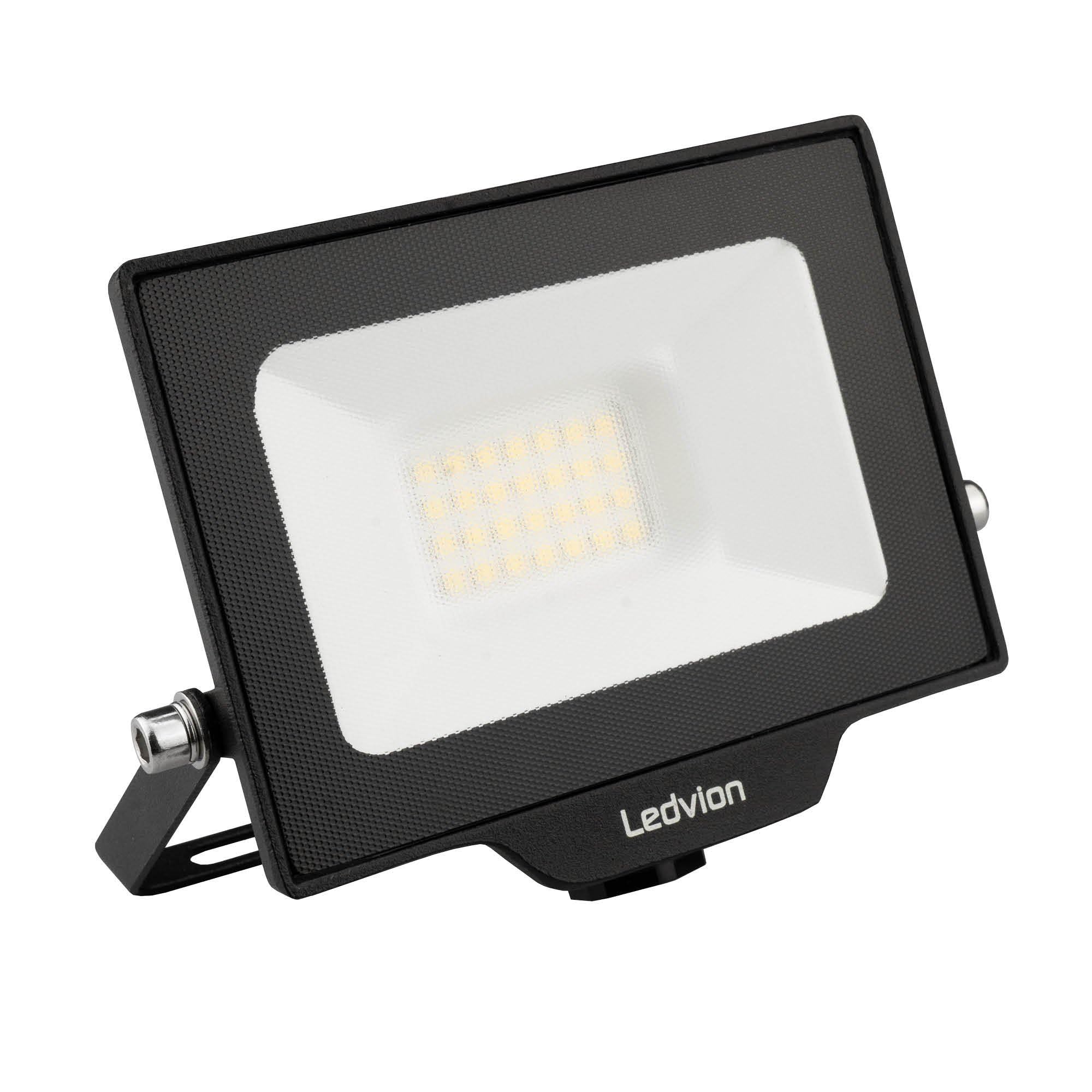 Ledvion - LED Floodlight, Incl. 0.5M Cable, 20 Watt, 6000K, 2200 Lumens, IP65 Waterproof, Incl. Quick Connector