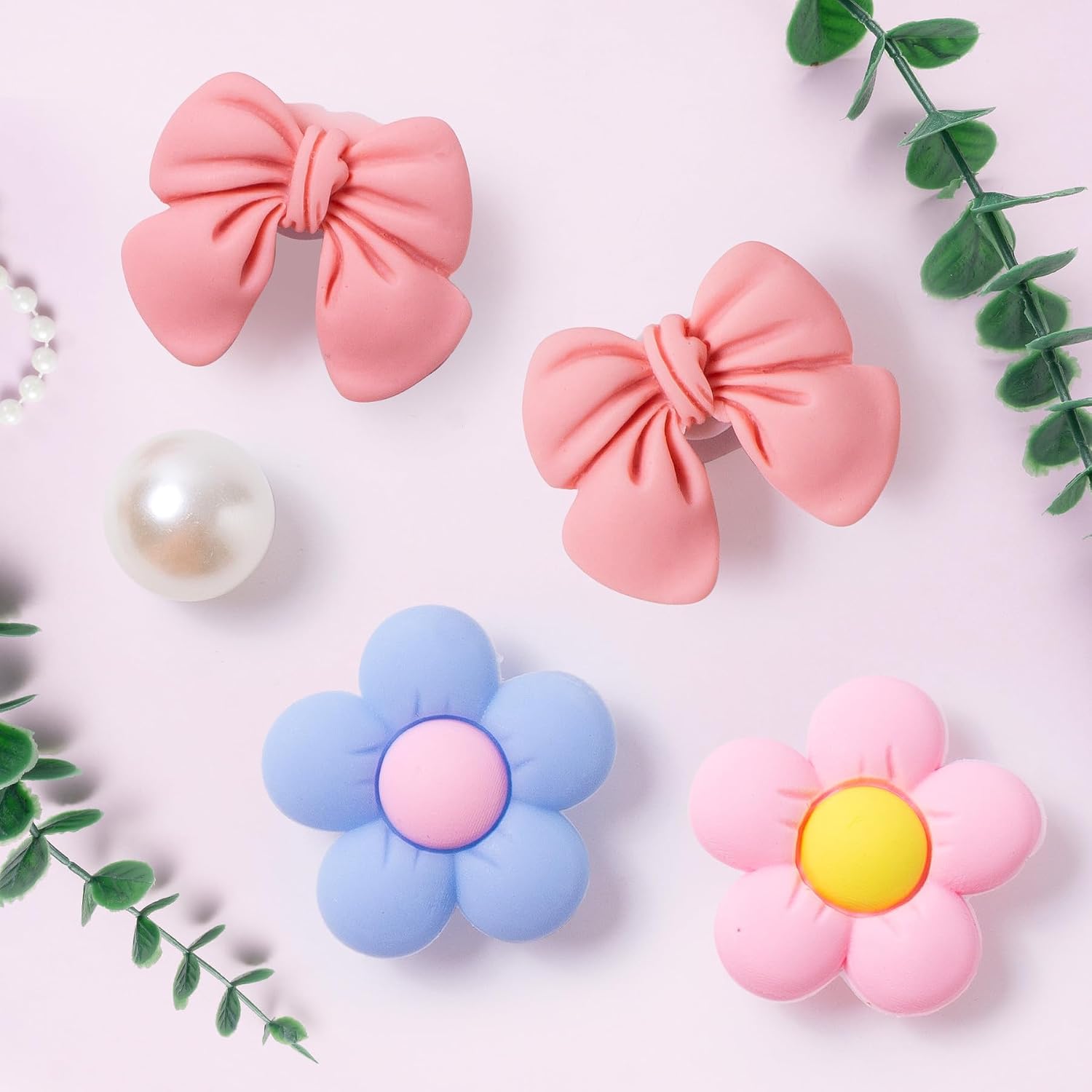 Cute Bow Shoe Charms for Girls, 24PCS Flower Shoes Charms Accessories for Clog Sandals, Pearl Decoration for Women, DIY Party Favor