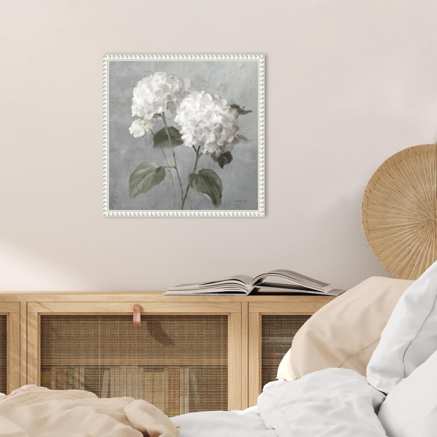 Amanti Art Framed Canvas Wall Art 16x16 White Hydrangeas by Danhui Nai, Framed Wall Art Canvas, Flowers Artwork, Traditional Decor, Small Poster Painting for Living Room, Bedroom, Bathroom, Kitchen,