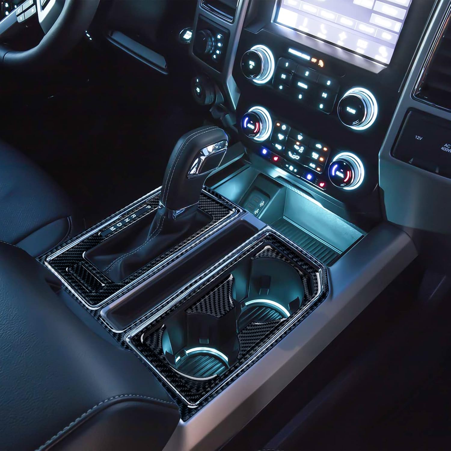 7PCS Gear Shift Panel Sticker Carbon Fiber Cup Holder Cover Gear Box Trim Compatible with Ford F150 2015 2016 2017 2018 2019 2020 Car Accessories