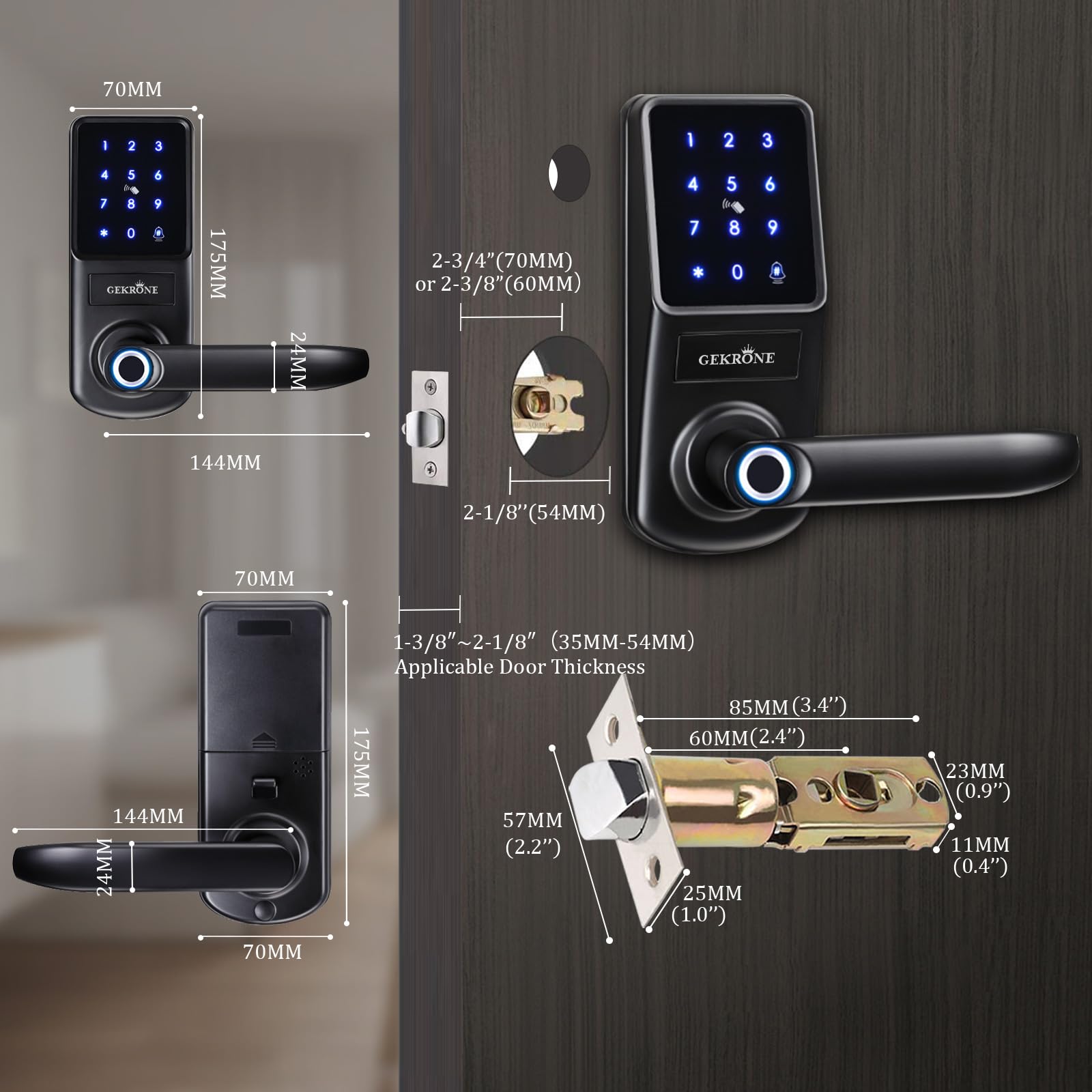 Serratura intelligente delle impronte digitali con maniglia a leva, tastiera touchscreen Keyless Entry manopola della porta anteriore, controllo APP Set di chiavistello elettronico biometrico