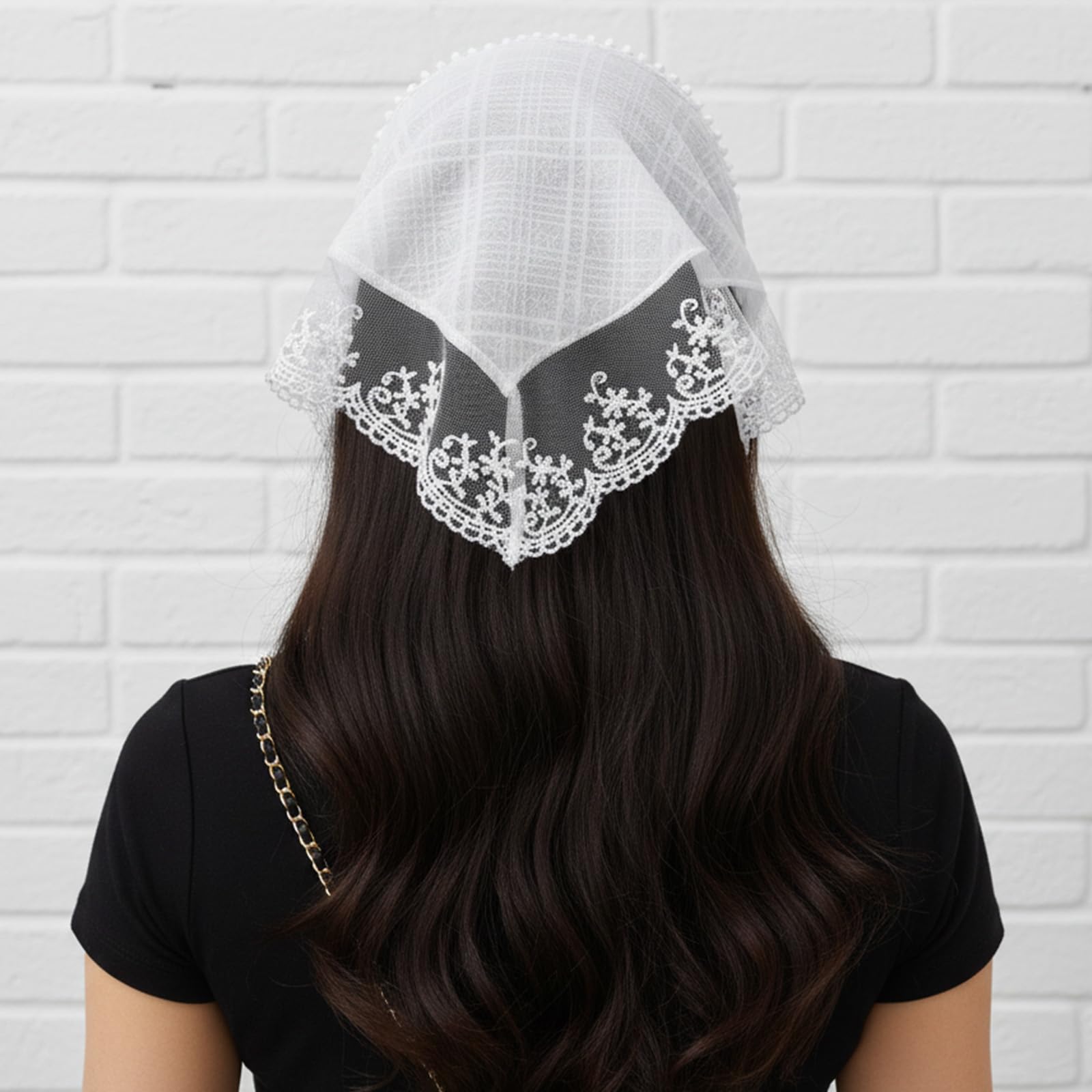 Spitzen Kopftuch, Weißes Damen Bandana, Elegantes Dreieckstuch, Vintage Haartuch, Kopfbedeckung Sommer Kopftücher Haartücher Haaraccessoires(Raster)