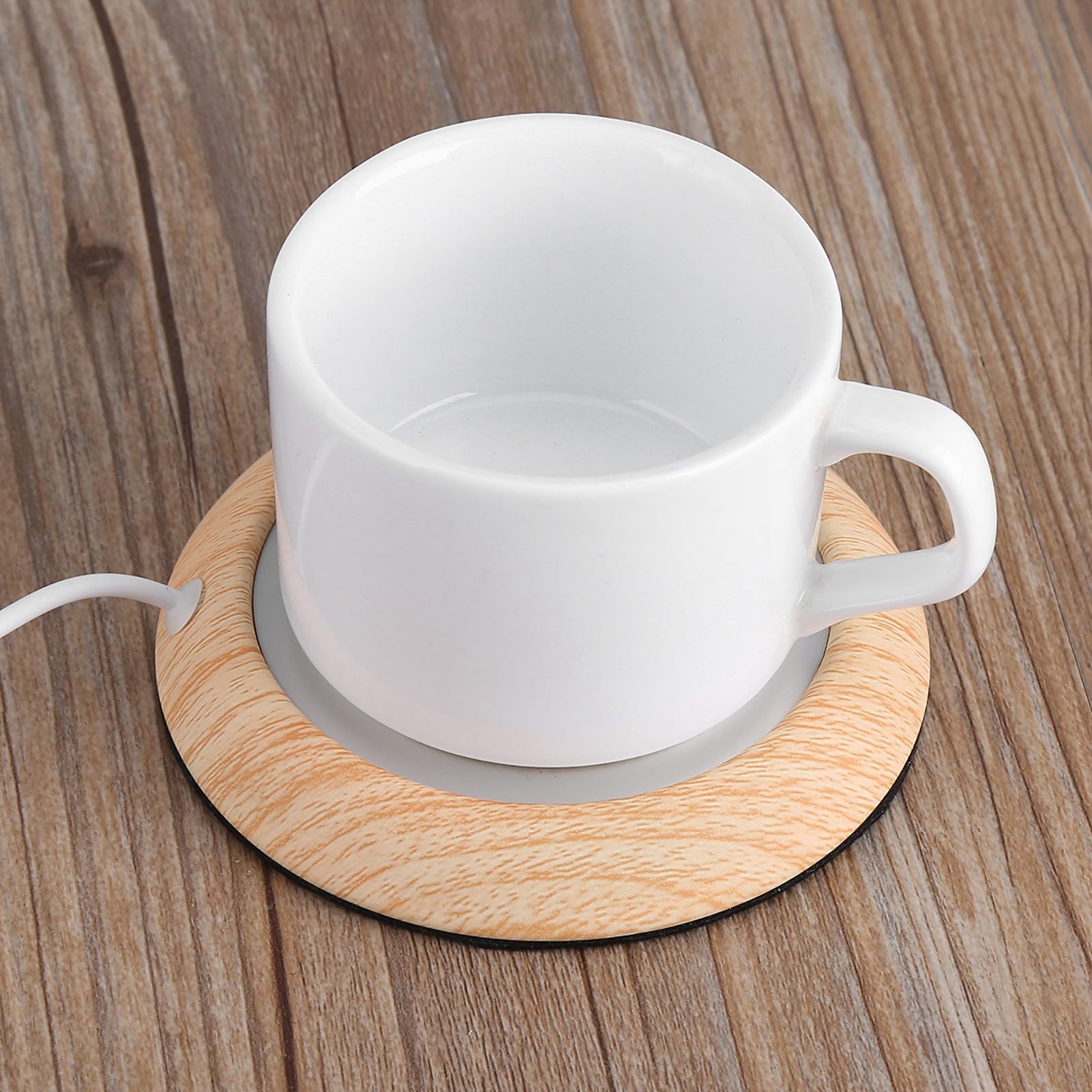 Mug Warmer, Coffee Cup Warmer USB Wood Coffee Heater Pad Hot Milk Cup Pad Heat Beverage Tea Cocoa Mat for Office Home Desk Use (Light Walnut Grain)