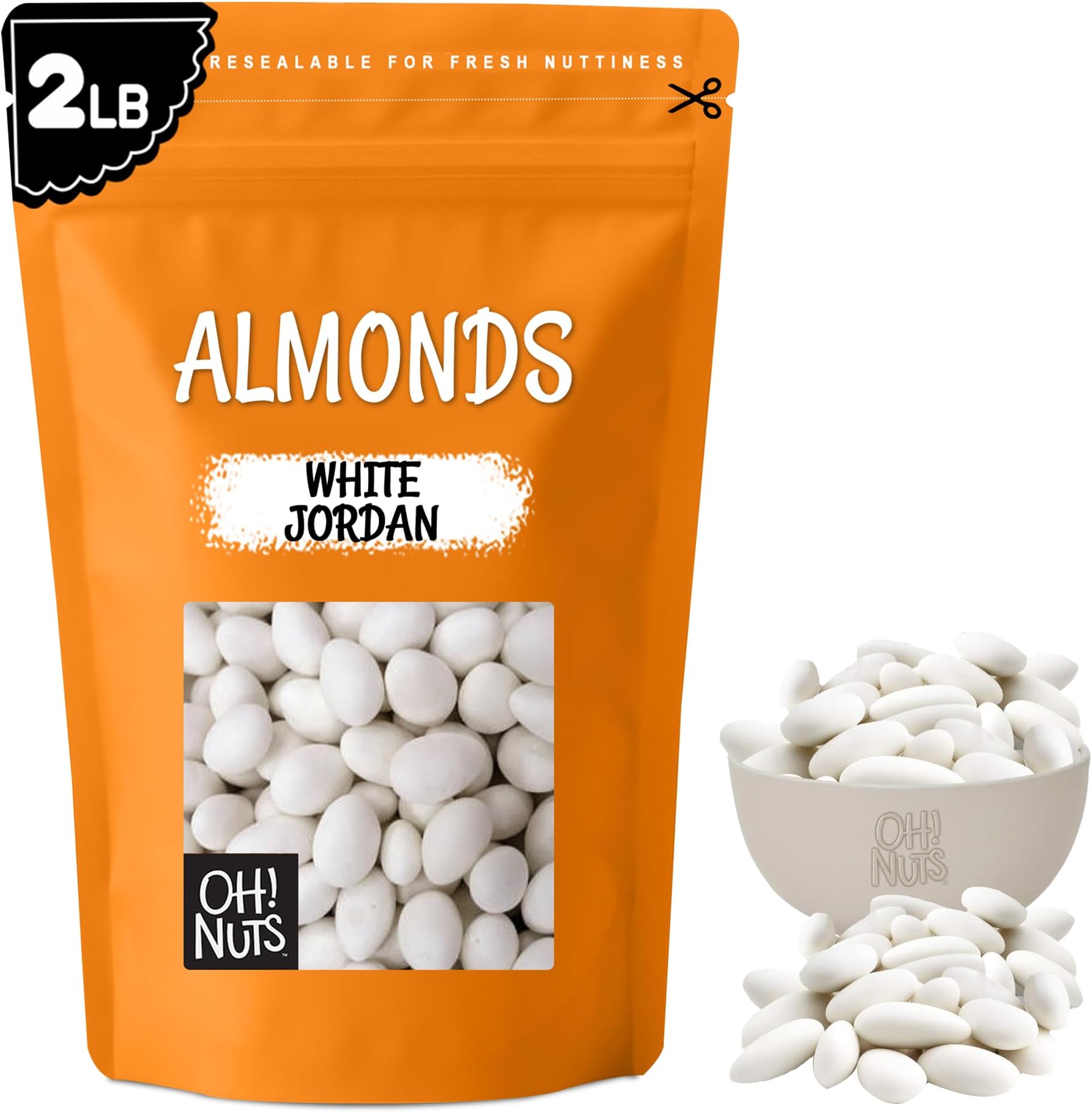 White Jordan Almonds - 2 lb - For Easter, Weddings, Baby Showers & Birth - Packed in New York Zip-Seal Bag for Exceptional Freshness