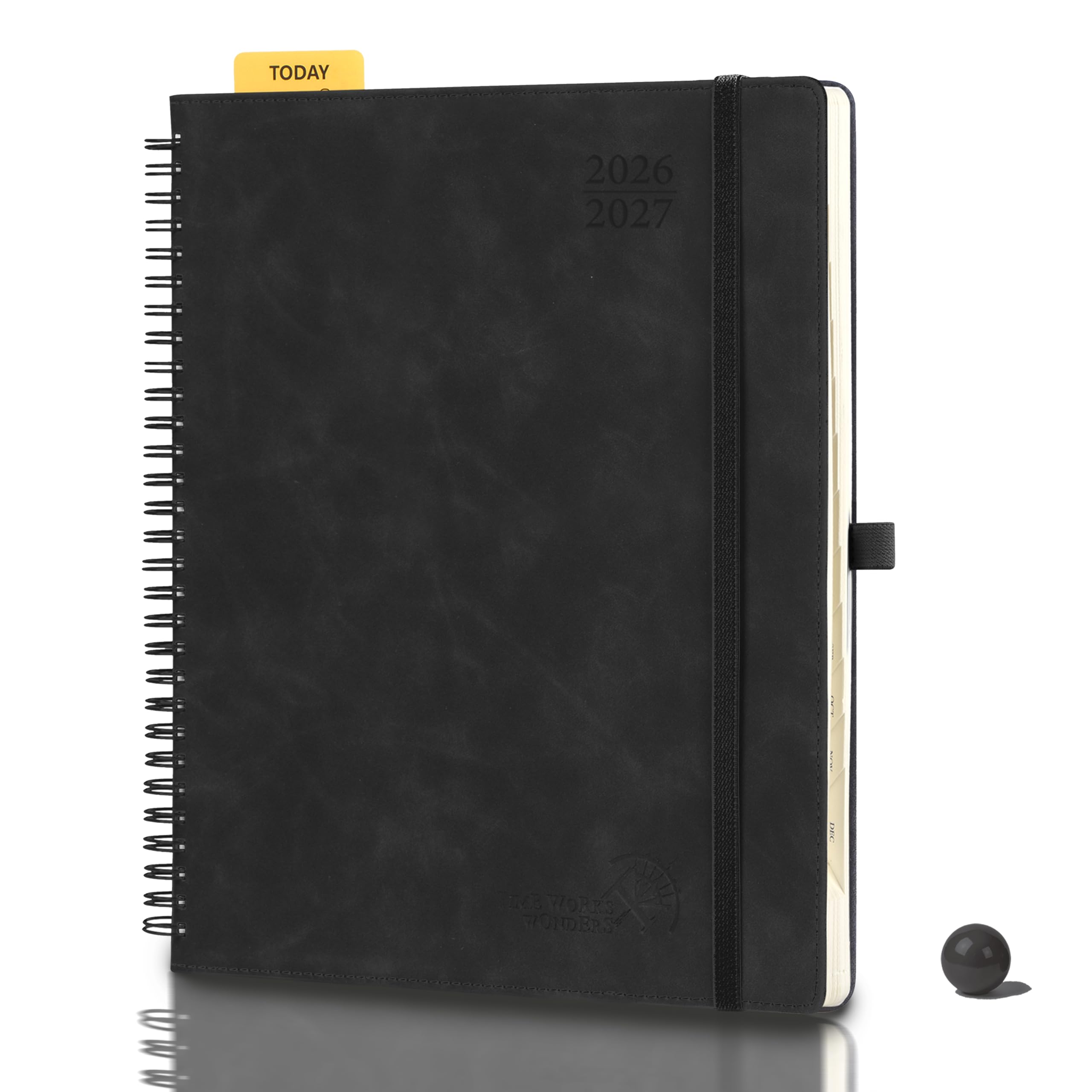 POPRUN Monthly Planner 2026-2027 26.5x21.5cm (18-Month: Jul'26 - Dec'27) Academic Diary Month to View only Spiral Soft Cover, Sunday Start, Monthly Tab(Black)