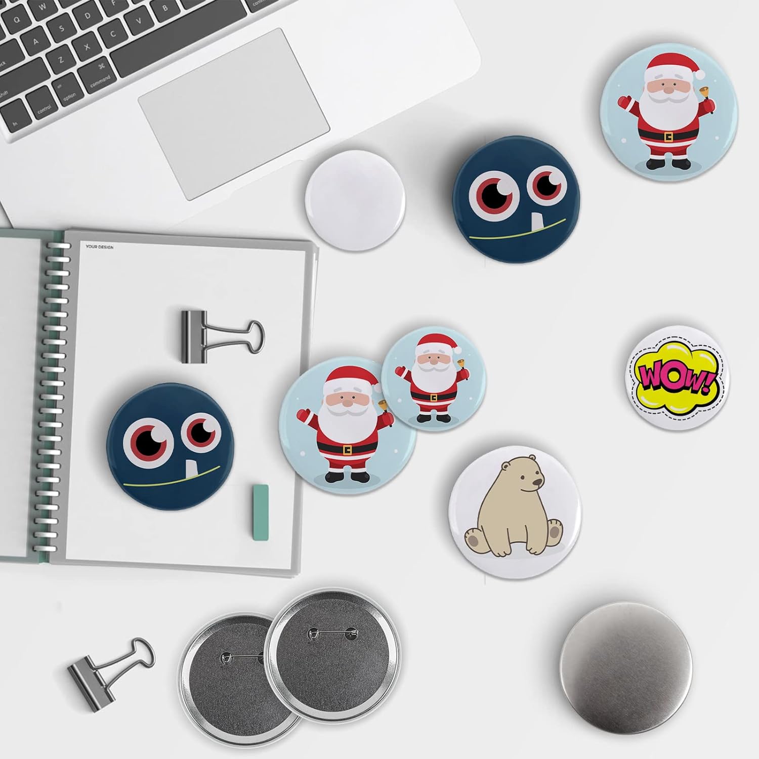 100 Sets 3 inch Button Maker Supplies, 75mm Button Supplies Parts Badge Part, Buttons Making Supplies, Includes Metal Pin Back Cover, Metal Shells, Blank Paper&Clear Film