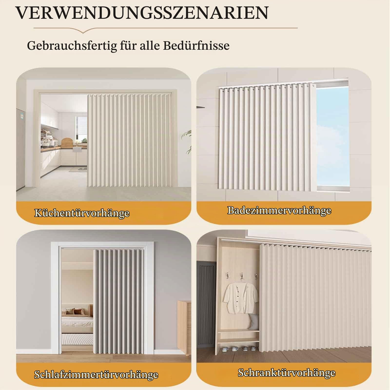 Falttürvorhang,Mit Teleskopstange,Magnetischer Türvorhang mit Verdunkelung, Faltbarer Raumteiler für Bad/Schlafzimmer/Wohnzimmer, Akkordeon-Design(*5,W 100*H 190cm)