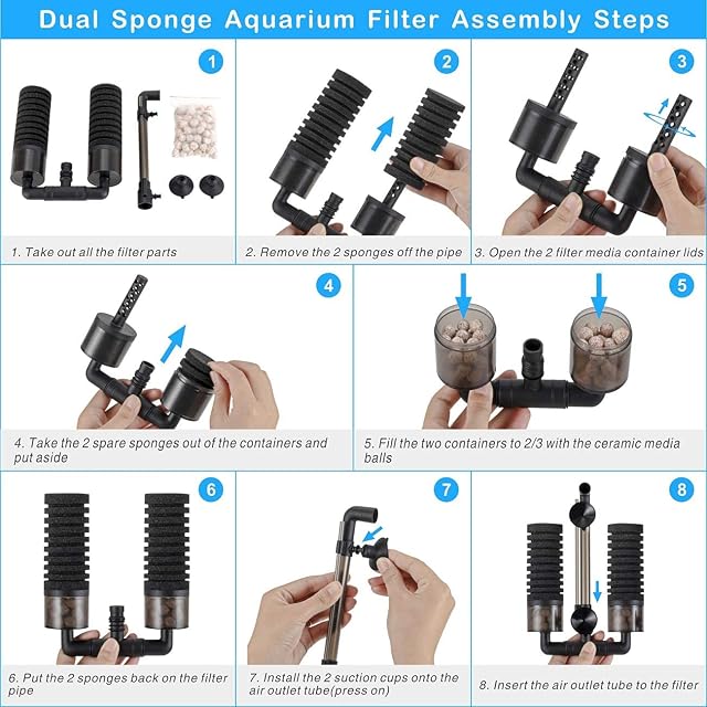 Foto 4 de 6 de Hygger Filtros para Acuarios, Filtro Bioquímico Esponjas para Acuario con 4 Esponjas y 1 Bolsa de Bola…