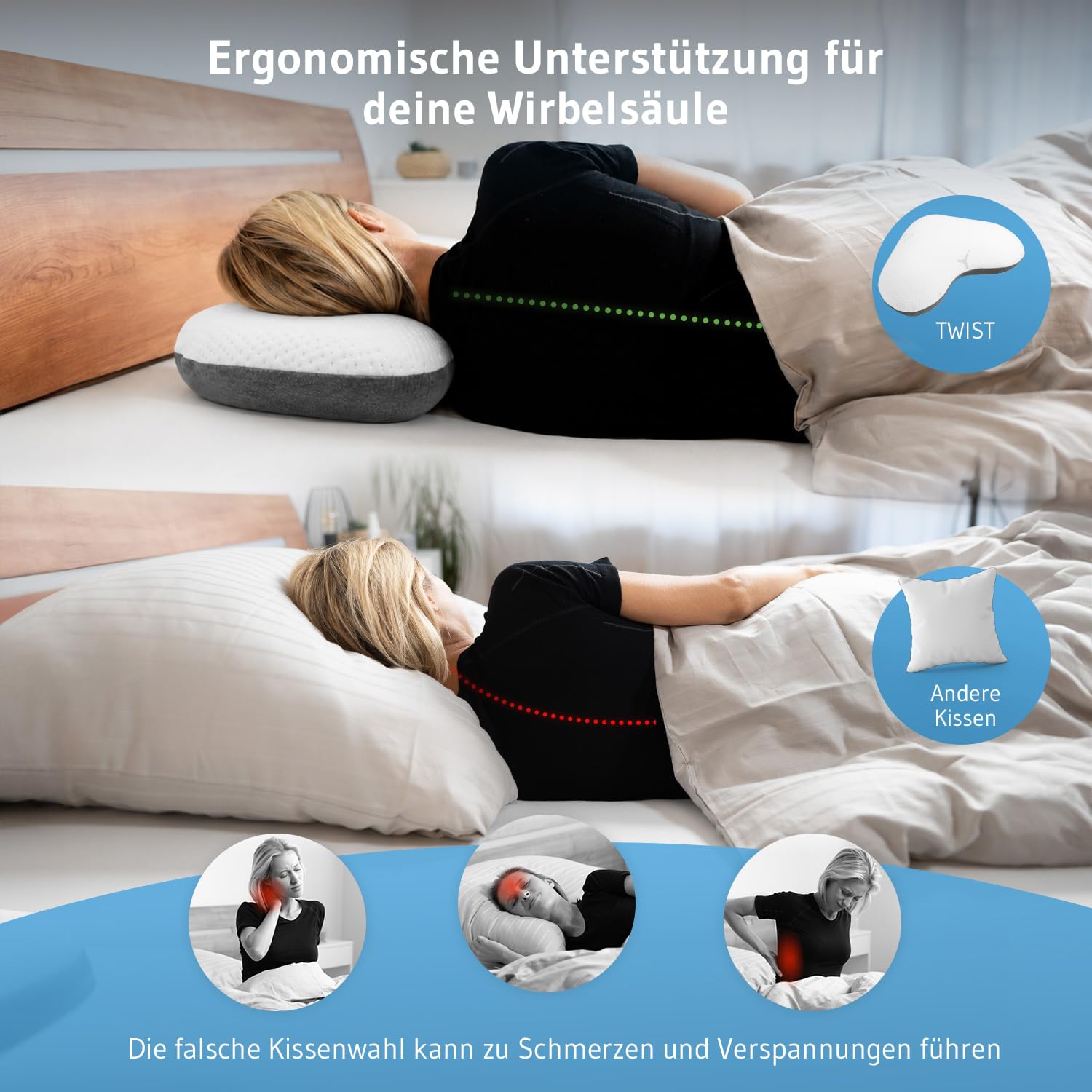 Third of Life Seitenschläfer Kissen mit Intense-Technologie - von Schlafexperten entwickelt, Ergonomisches Memory Foam Kopfkissen für ruhigen Schlaf, HWS Nackenstützkissen für Allergiker geeignet