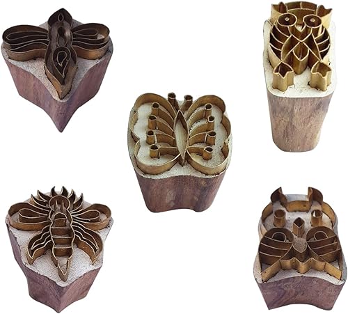 Royal Kraft BHtag0052 - Sellos de madera de latón de búho (juego de 5) para impresión de bloques en arcilla, cerámica, tela