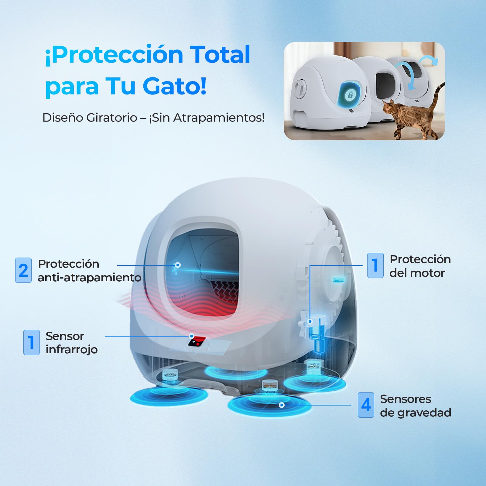 Catlink Baymax-Lite arenero autolimpiable, con monitoreo de Salud para Gatos, Compatible con Control Remoto Mediante App, Ofrece 4 Modos de Limpieza y es Adecuado para Gatos de 1.5 a 10 kg