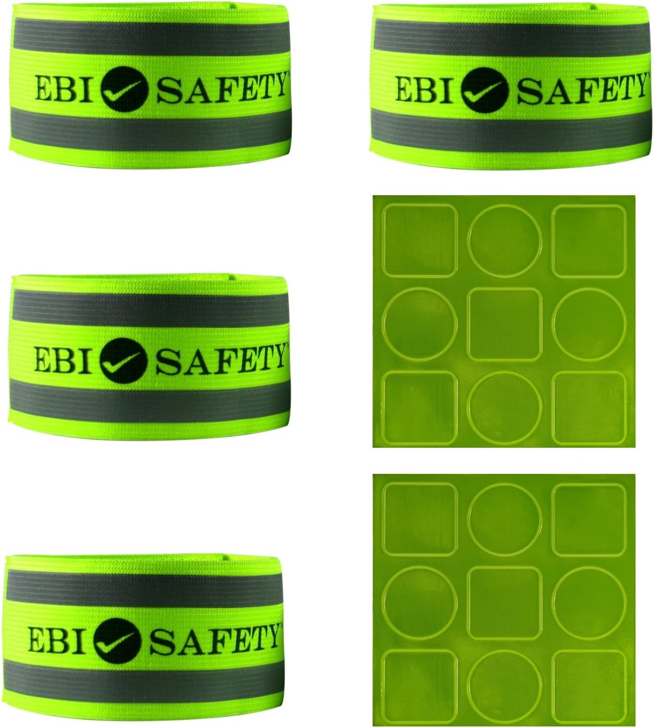 Reflective Ankle Band Set (4 Bands / 2 Pairs) + Reflector Stickers. High Visibility Safety Gear/Sports Accessories for Running/Walking/Cycling. Use as Wristbands/Armband/Leg Straps