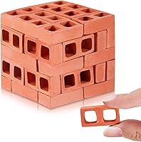 Deekin 24pcs Mini Cinder Blocks 1/12 Scale Red Mini Bricks Cement Tiny Building Blocks for Dollhouse DIY Desk Toys