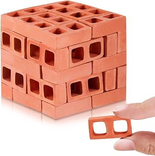 Deekin 24pcs Mini Cinder Blocks 1/12 Scale Red Mini Bricks Cement Tiny Building Blocks for Dollhouse DIY Desk Toys