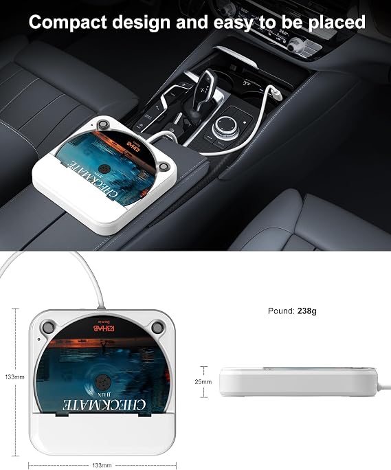 Envycloud ポータブルカーcdプレーヤー Usb/auxポート付き 外部cdプレーヤー カーラジオステレオ ノートパソコン テレビ コンピューターに対応 アダプター付き車両用 ユニバーサル ホワイト