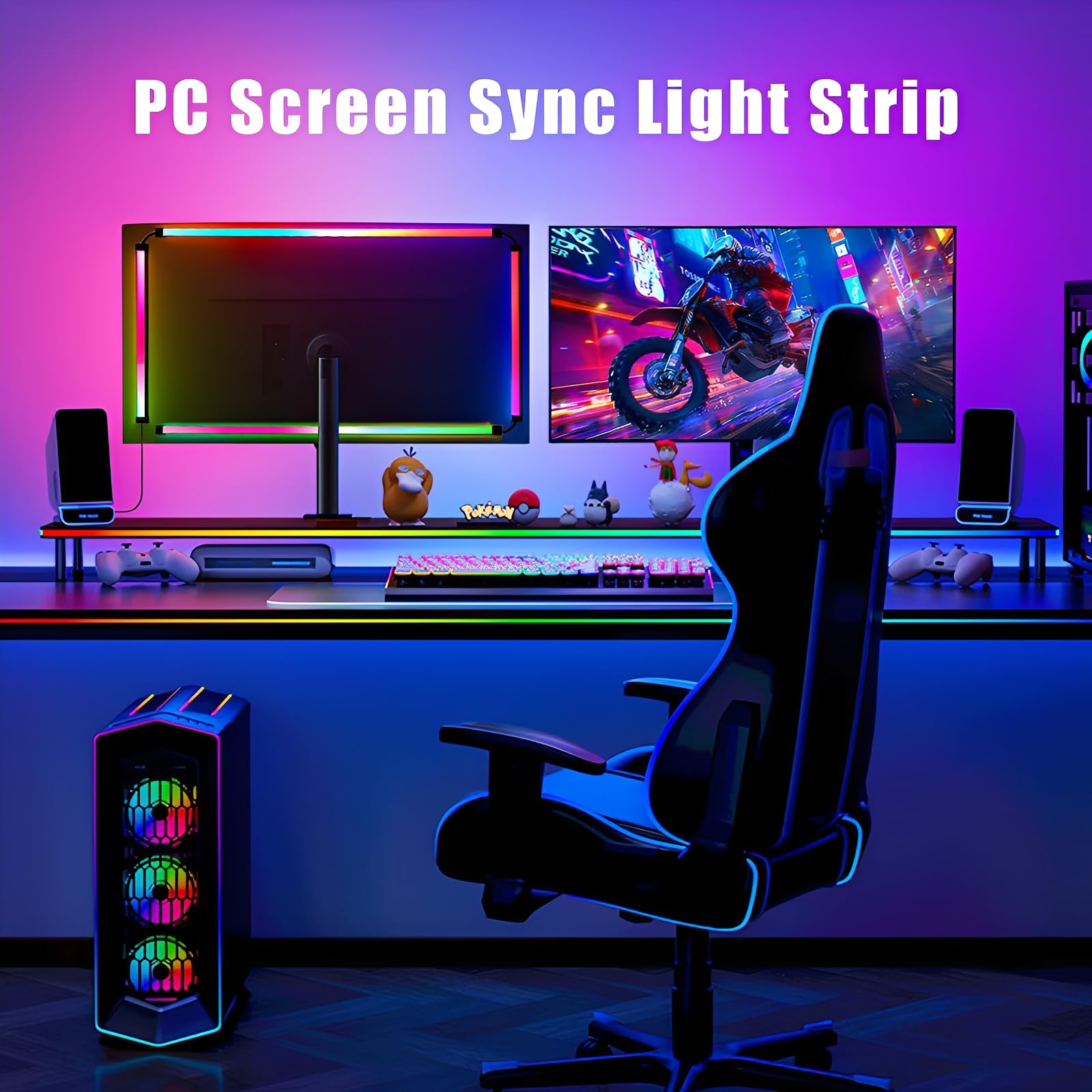 Retroilluminazione per Monitor PC da 27 Pollici, Striscia Luminosa a LED RGBIC Sincrona con Colore Dello Schermo e Musica per Giochi, Film, Ecc, Facile da Usare Senza Fotocamera (4 Striscia LED)