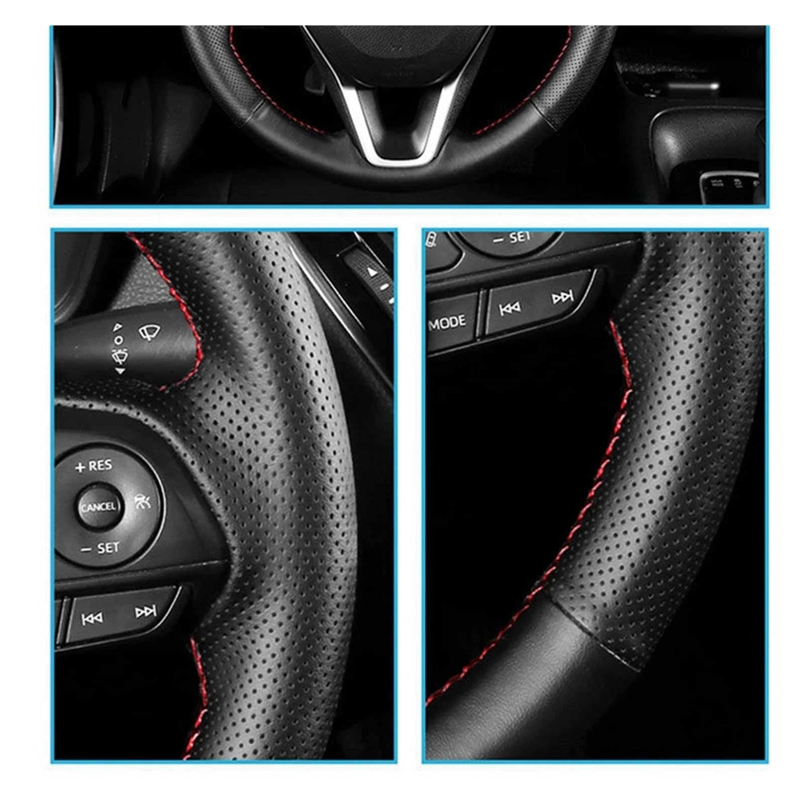 Lenkrad Schutzhülle Für Hyundai Für Santa Für Fe 2007 2008 2009 2010 2011 2012 DIY handgenähte rutschfeste Schwarze Leder-Autolenkradabdeckung Lenkradabdeckung(Farbe:Light Blue Thread)