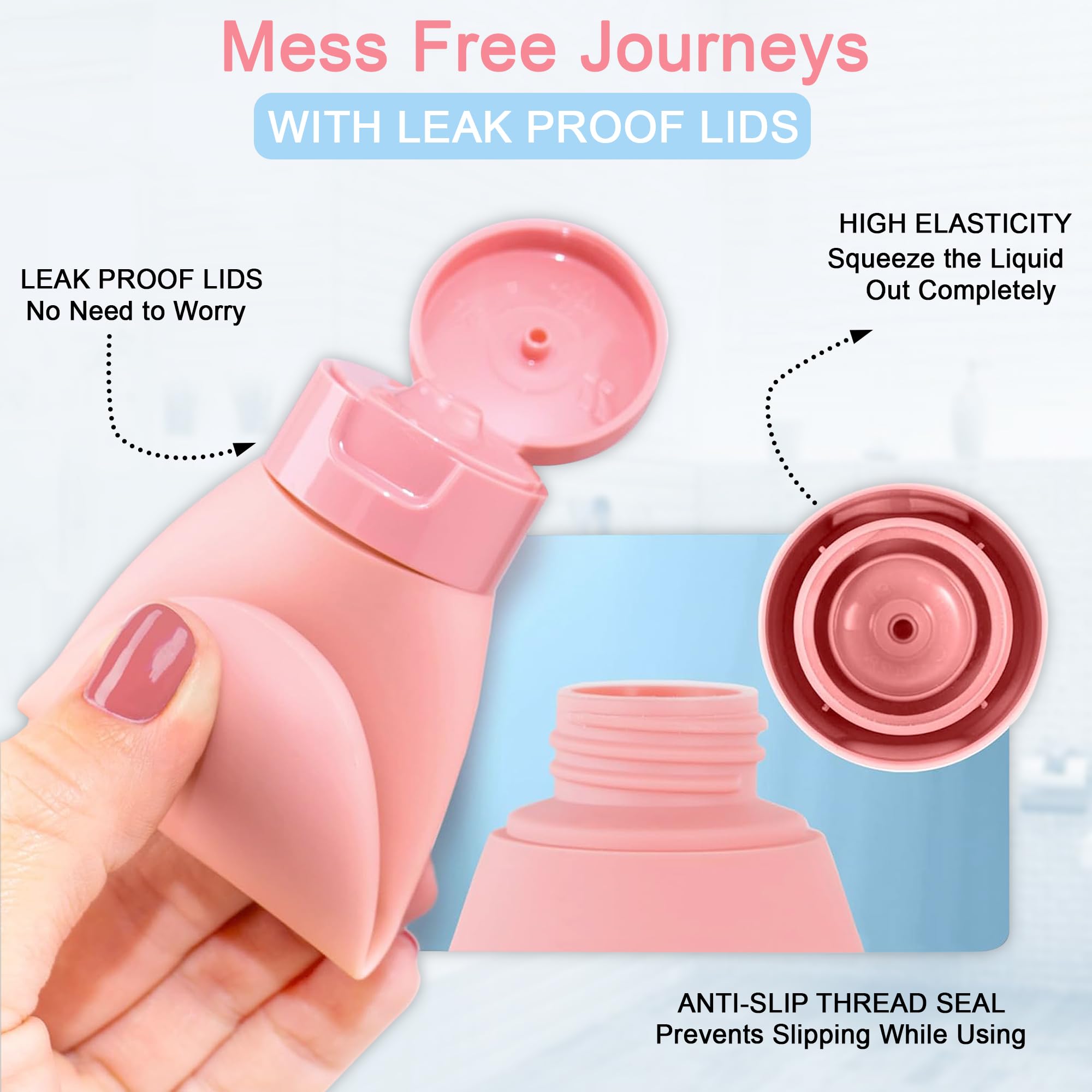 GLUN® Travel Bottles Squeezer Set, Handwash, Face Lotion, Leakproof Squeezable Refillable Travel Bottles, Pack of 3 Travel Accessories for Shampoo, Lotion, Beauty Creams 1