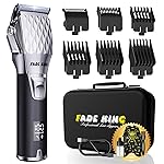 FADEKING Professional Hair Clippers for Men - Cordless Hair Clippers, LCD Display Barber Clippers for Hair Cutting & Mens Grooming with Travel Case(Silver+Black)