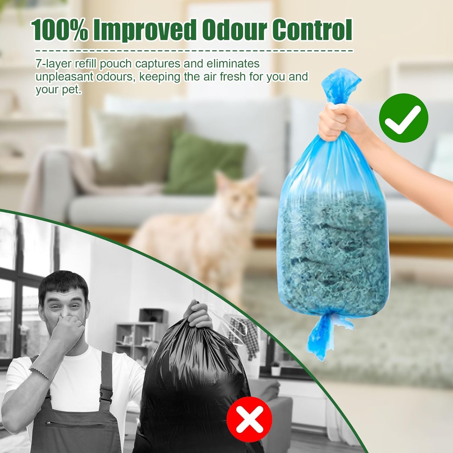 Lot de 12 Sac Poubelle Litière pour Chat | Compatible avec Tous Les Seaux à Couches, Compatible avec Seaux à Litière pour Chats