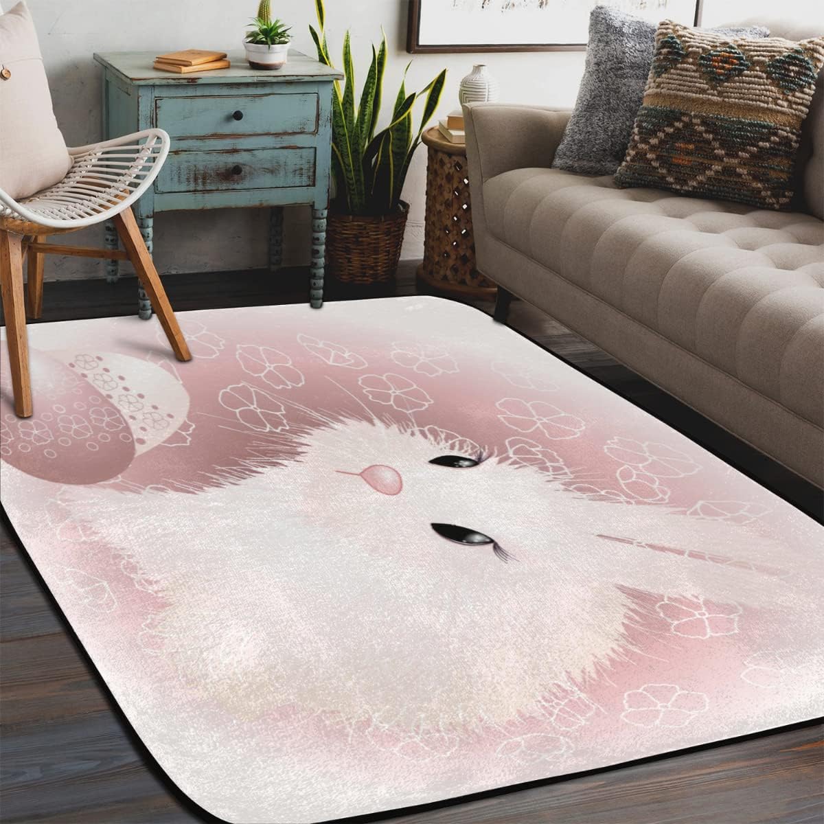 5 x 7 Happy Easter Bunny Rabbits Super Soft Area Rug for Kids Baby Nursery, Kids Girls Nursery Rug Cute Home Decor Rug, Room Decor for Baby