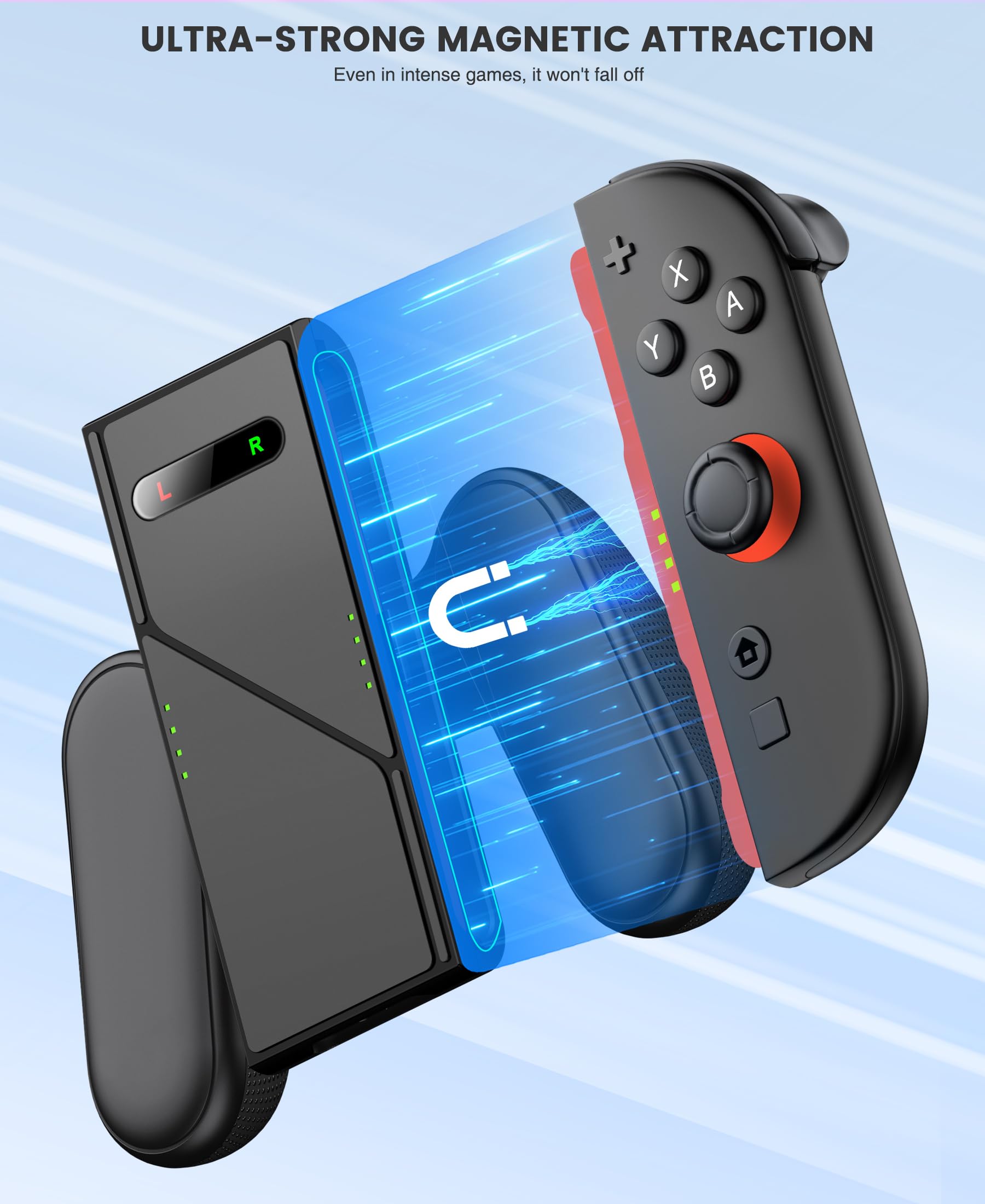 Mango de cargador de mano Joypad 2 en 1 compatible con Nintendo Switch 2 Joy Cons, agarre ergonómico de carga LED para Joypad 2 con cable USB C accesorios de carga