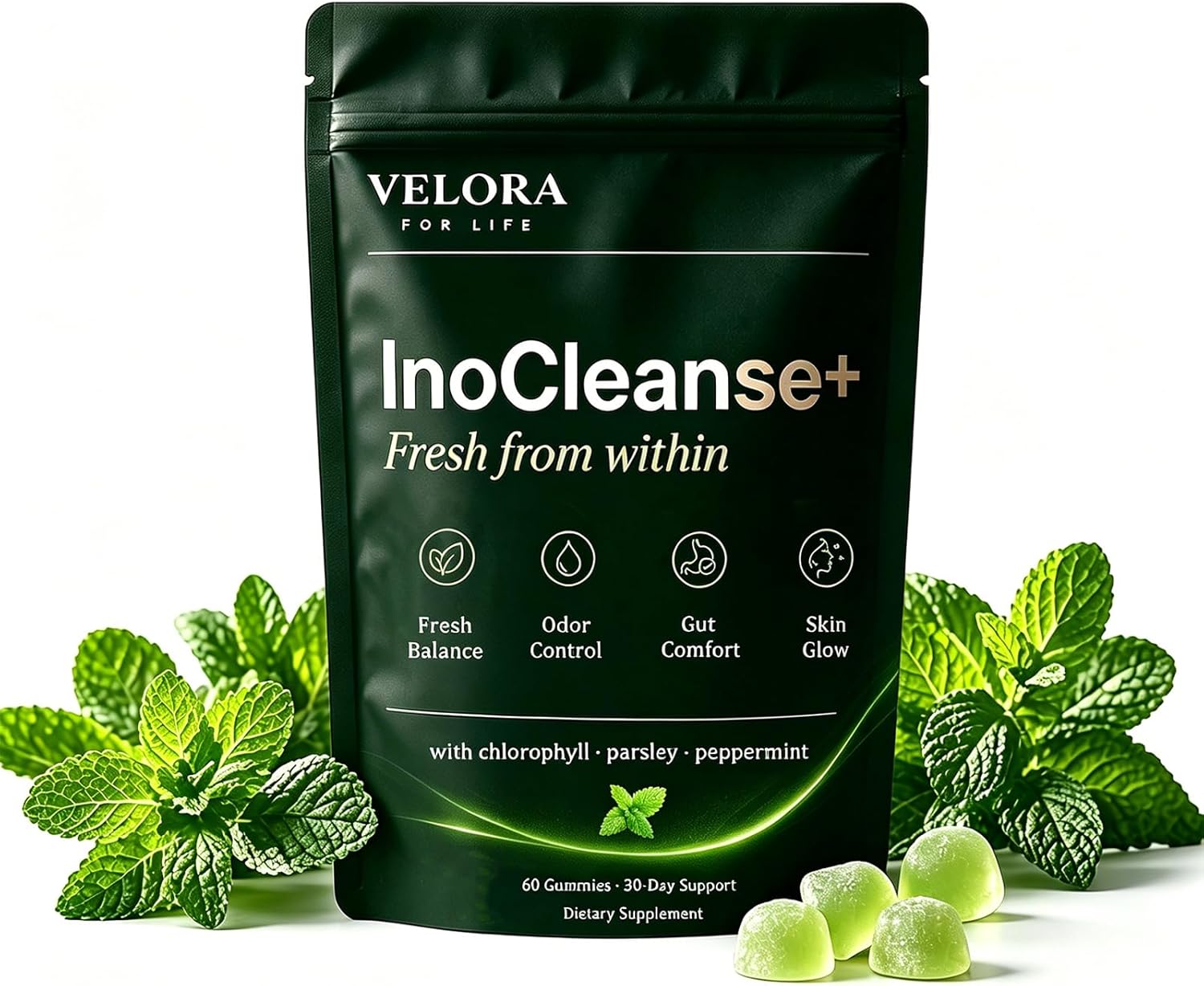 Velora for Life InoCleanse+ | Fresh Breath & Body, InoCleanse Deodorant Supplement, Deos Body Deodorizing Supplement, Contains Chlorophyll, Parsley, and Peppermint Extracts (1PC)