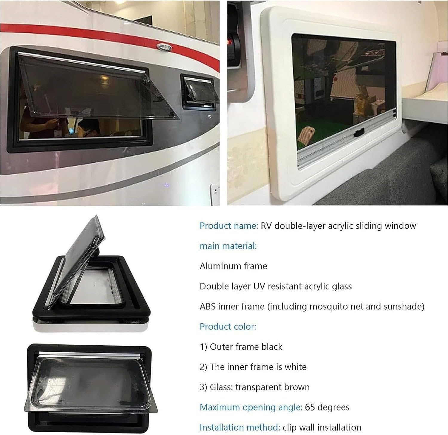 RV Ausstellfenster Set Compact Inkl. Verdunklungsrollo Insektenschutz Dichtmitttel Seitenfenster Wohnwagen Camper Fenster Acrylglas Von 300x500 Bis 550x1300 Insektenschutz,130 * 55cm