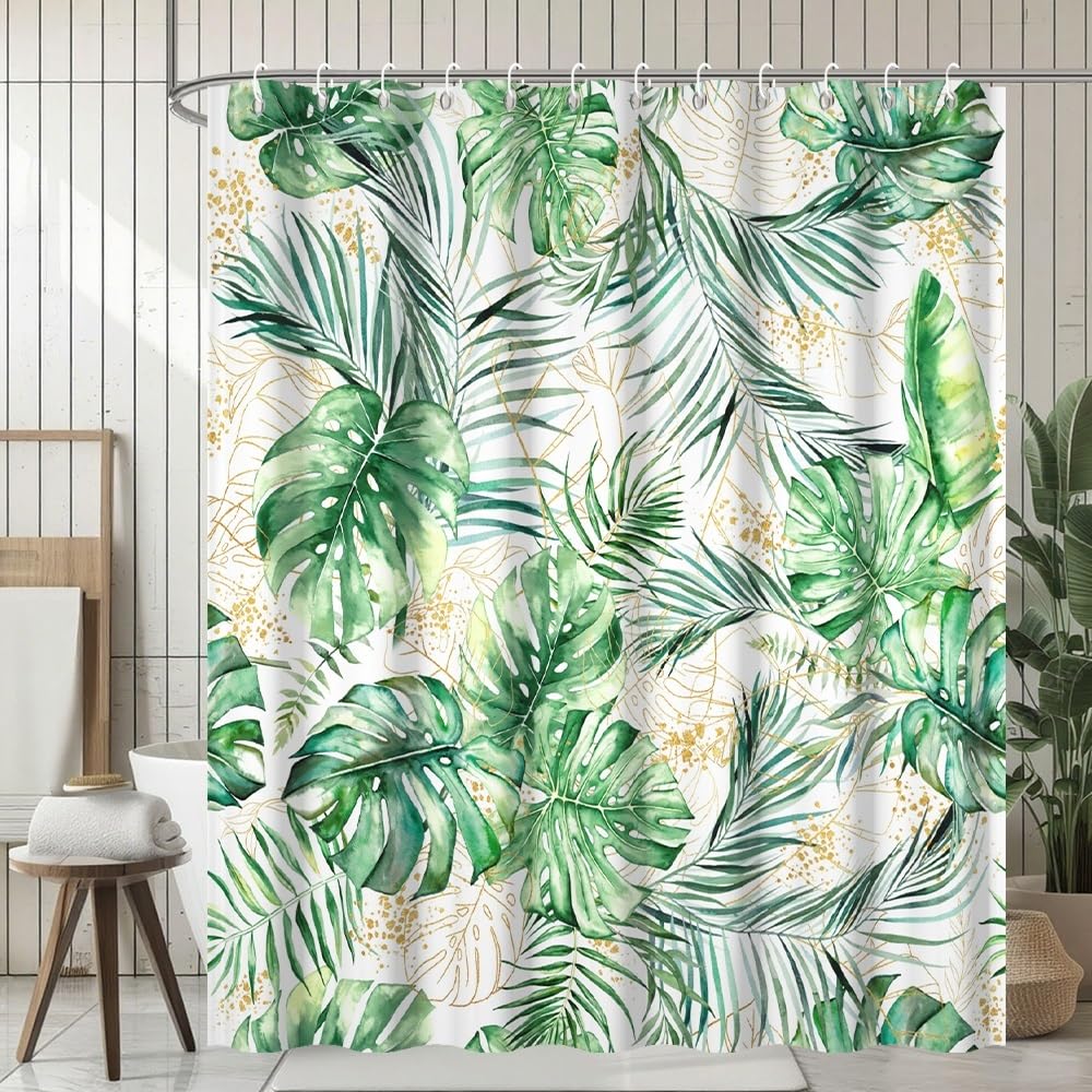 Uiiooazy Cortina de Ducha de Hoja Eucalipto, Cortinas de Ducha Verde Oro Abstracto Planta Cortinas de Baño Antimoho Impermeable Lavable Tejido de Poliéster Cortina Ducha con Ganchos 90x180cm — view 89