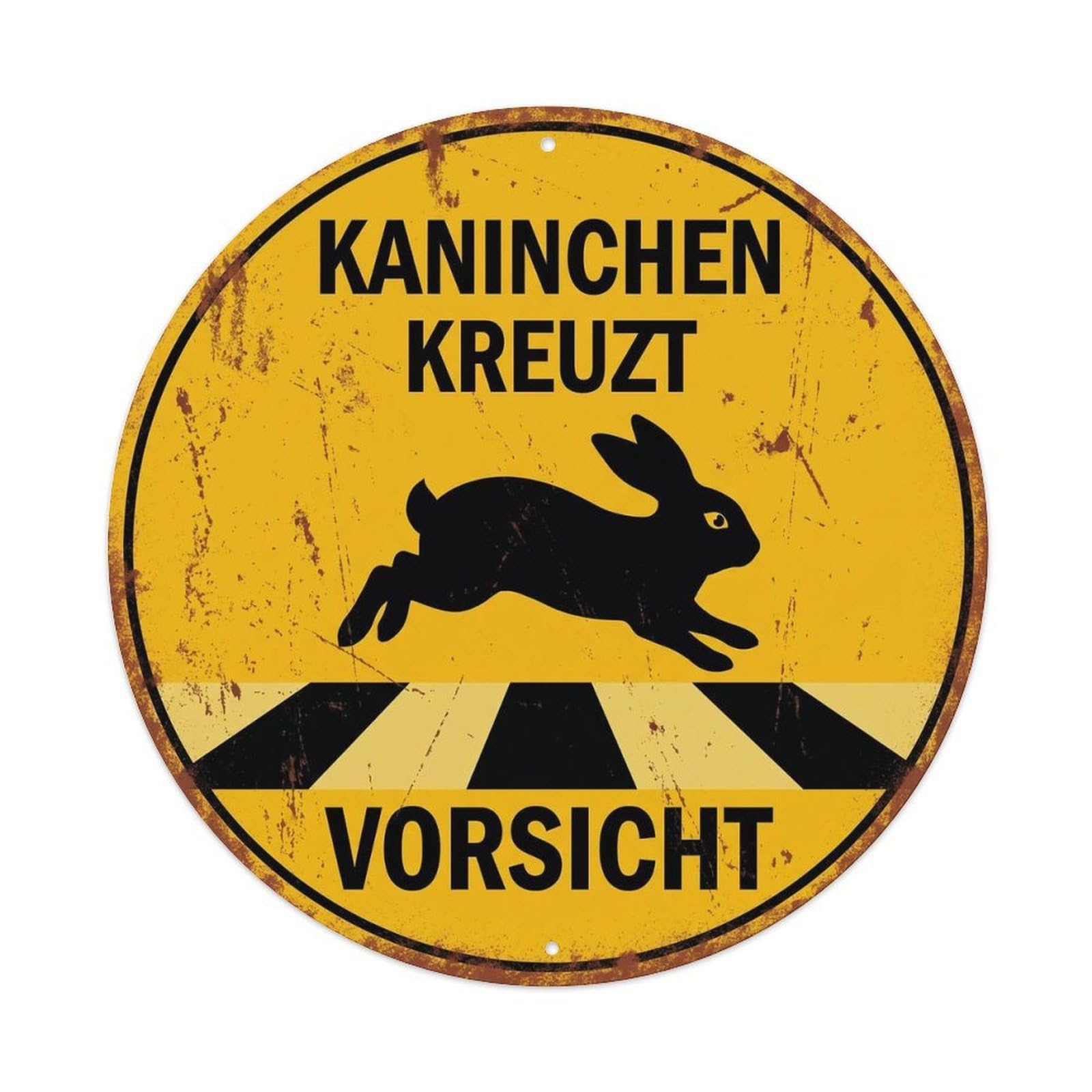 Rabbit Crossing Caution Rustic Metal Tin Sign
