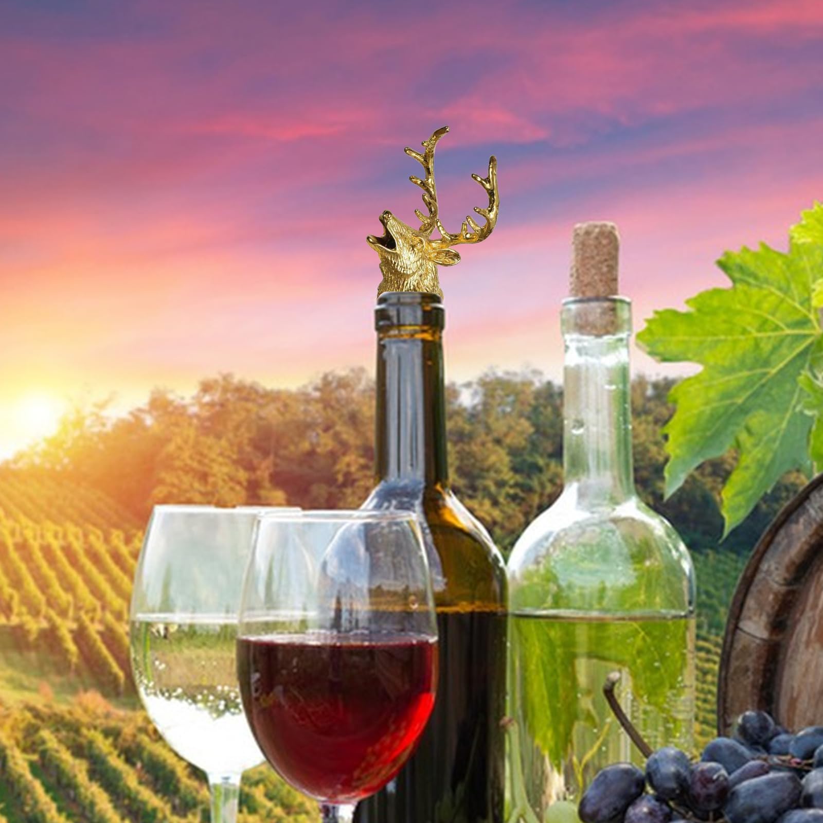 Beccucci Per Bottiglie Vino, Tappo per bottiglia di vino con cervo, Versatori Per Alcolici, regali di compleanno per uomo, padre, cacciatore (oro)