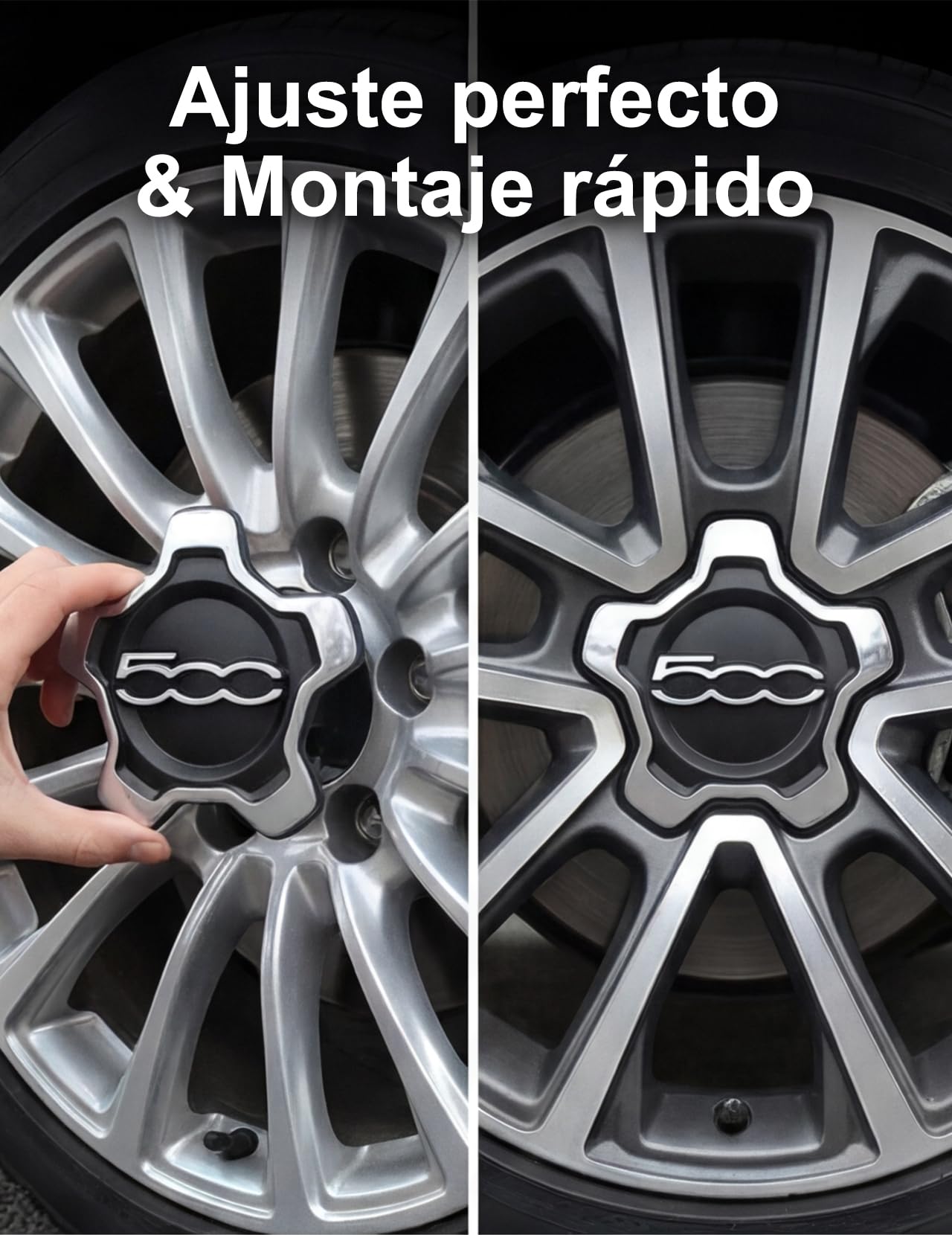Tapacubos para FIAT 500X, Ajuste Original con número OE 735626312 735626311 protección contra líquidos ABS Resistente (4 Borde Plata Letras Plata)