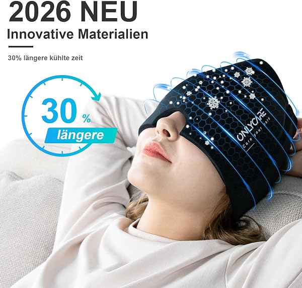 ONLYCARE Migräne Maske, Upgraded Migräne Kühlmaske Schlafmaske Kühlmütze Kühlhaube 360° Gel Surround kühlpads zur Linderung von Migräne, Kopfschmerzen, Druck - 5