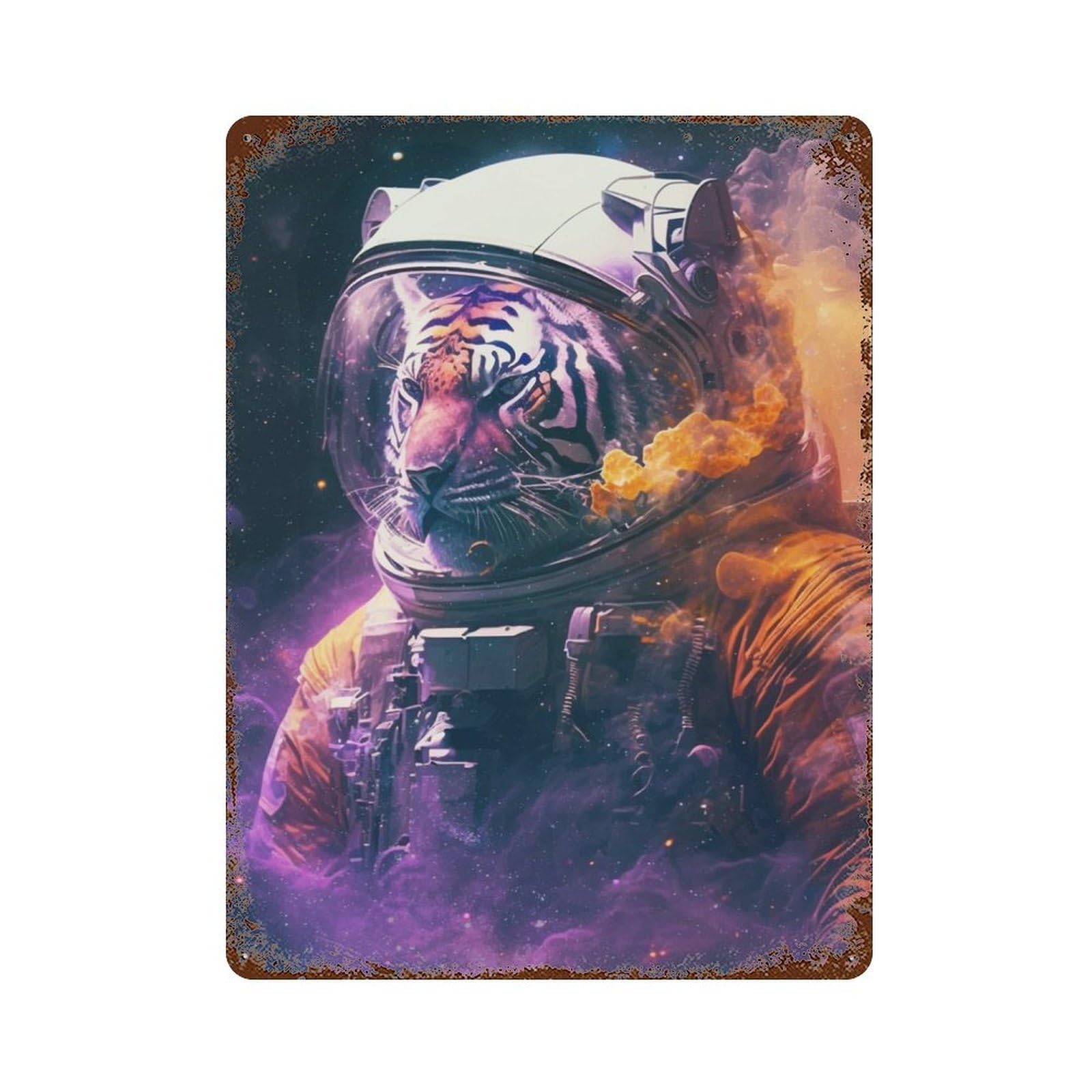 Tiger Astronaut Distressed Metal Wall Sign 15.7"x11.8", Rustic Home Decor for Farmhouse, Kitchen And Entryway Decor