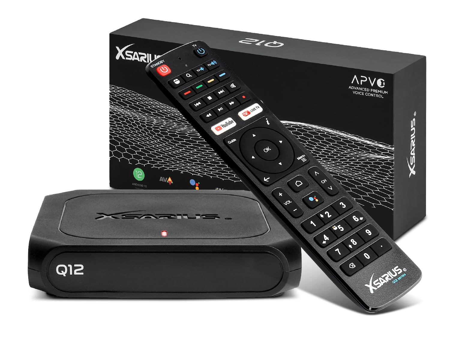 Xsarius Q12 IP Receiver, top-front view with green LED indicator
