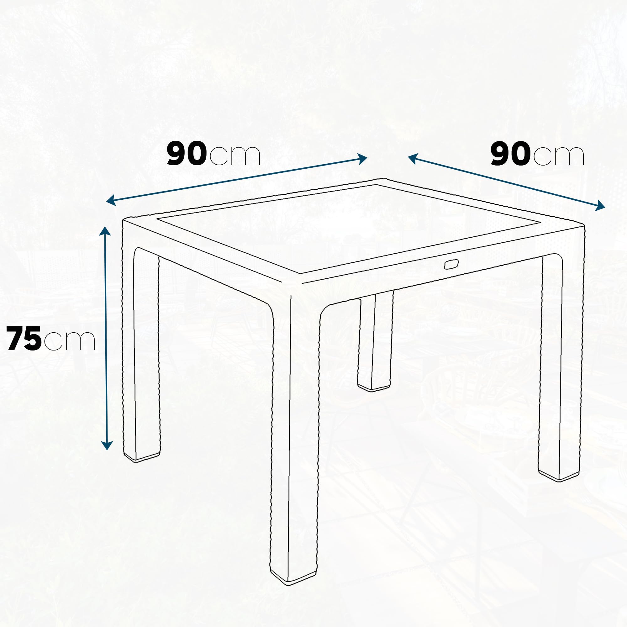 Sicignano | Set per Esterni Sedia Numana Tavolo 90x90cm, Impermeabili, Impilabili, Resistente UV, Ideale per Interno Esterno Bar Ristoranti Locali Commerciali (1, 4 Sedie 1 Tavolo)