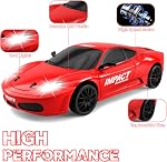 RC Voiture de drift, voitures de télécommande de 2,4 GHz 1/24 4WD Voiture à grande vitesse Drift LED Lumières et pneus de dritfing Voitures de course avec deux piles pour garçons filles adultes enfants (Rouge)