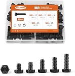 M5 x 8mm 12mm 16mm 20mm 25mm Heavy Duty Hexagon Bolts Hex Head Screws, 8.8 Grade Alloy Steel, Black Oxide Finish, Metric Fully Thread, Machine, Assortment Kit 50PCS