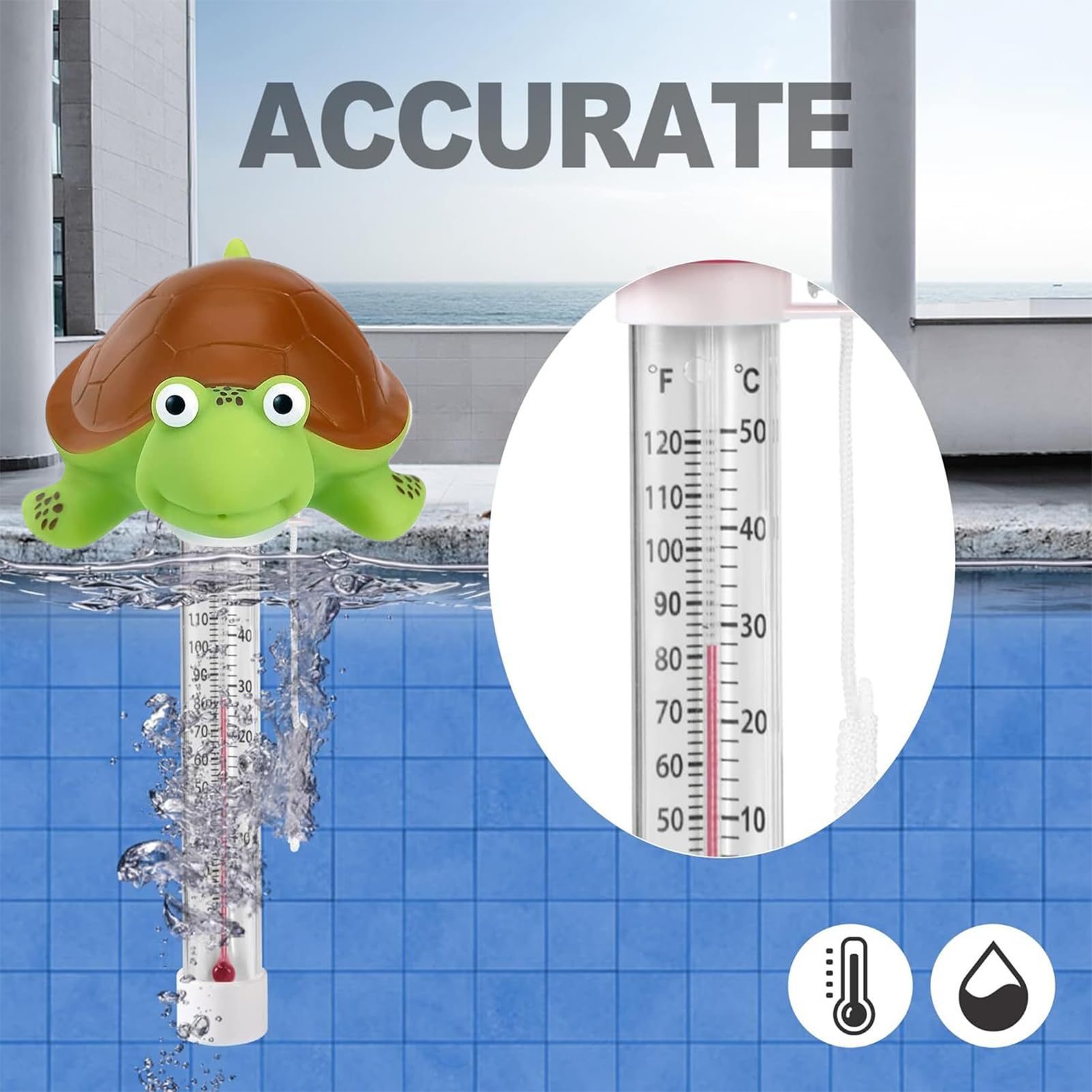 Termometro Per Piscina Tartaruga Termometro Galleggiante Animale Con Grande Schermo Design Forma Animale Resistente agli Urti E all'acqua Per Stagni Pesci E Bacini Giardino Esterno