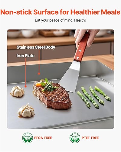 Miniatura 5 de VEVOR Plancha eléctrica comercial, 21 x 11.8 pulgadas, 1750 W, control de temperatura ajustable de 122-570 F, parrilla superior plana de acero