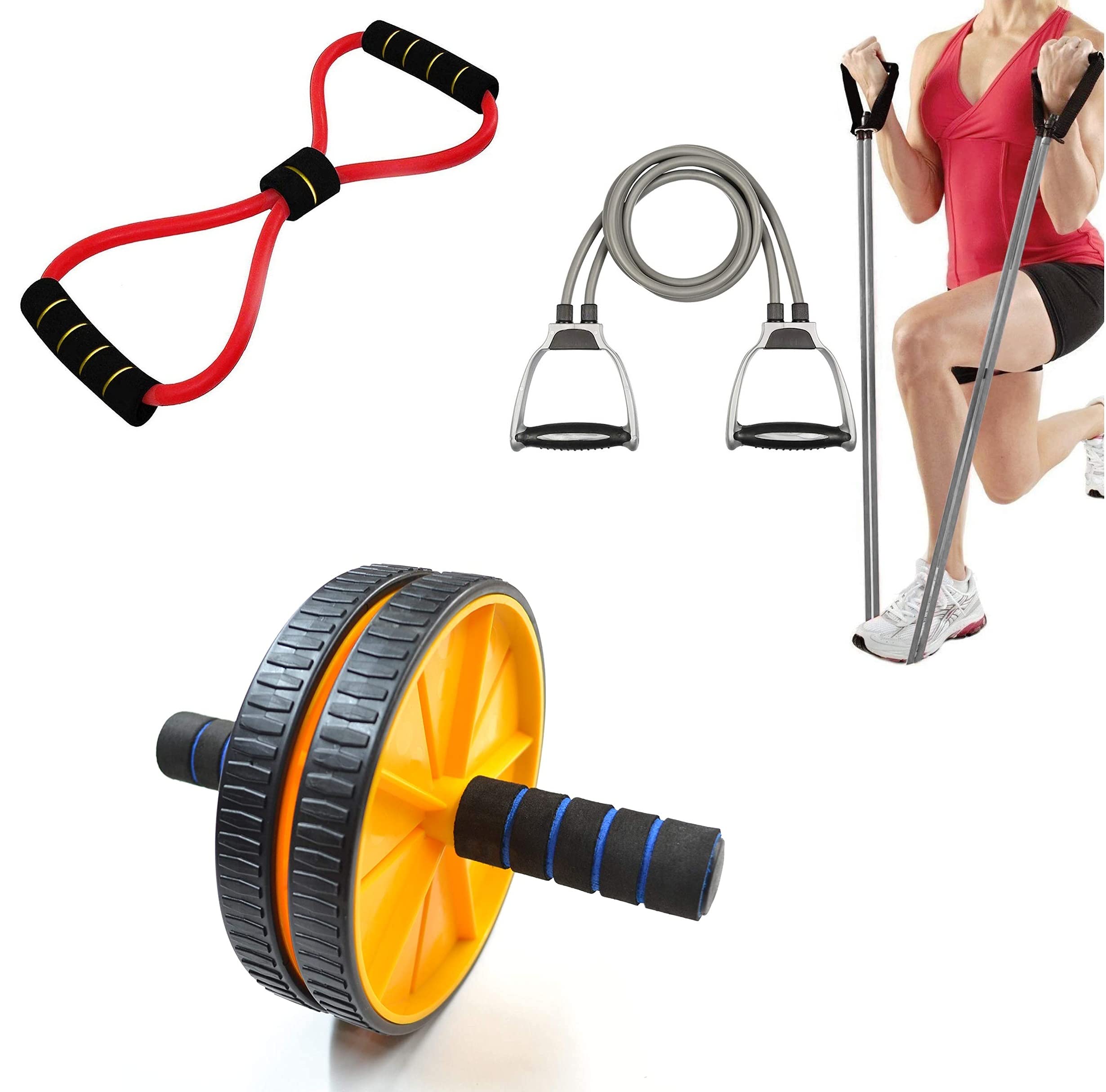 LIVOX 3 in 1 Combo Double Toning Tube with Resistance Tube and Abs Roller for Home Workout Gym Kit (Multicolor) (B097K73591) Amazon Price History, Amazon Price Tracker