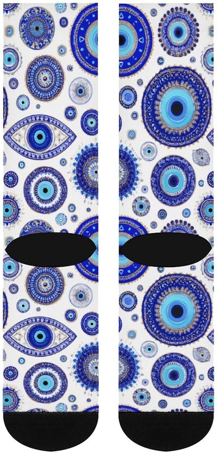 Blue Greek Evil Eyes Knee High Socks Athletic Long Stockings Sport Casual Crew Tube Sock Boot 46cm