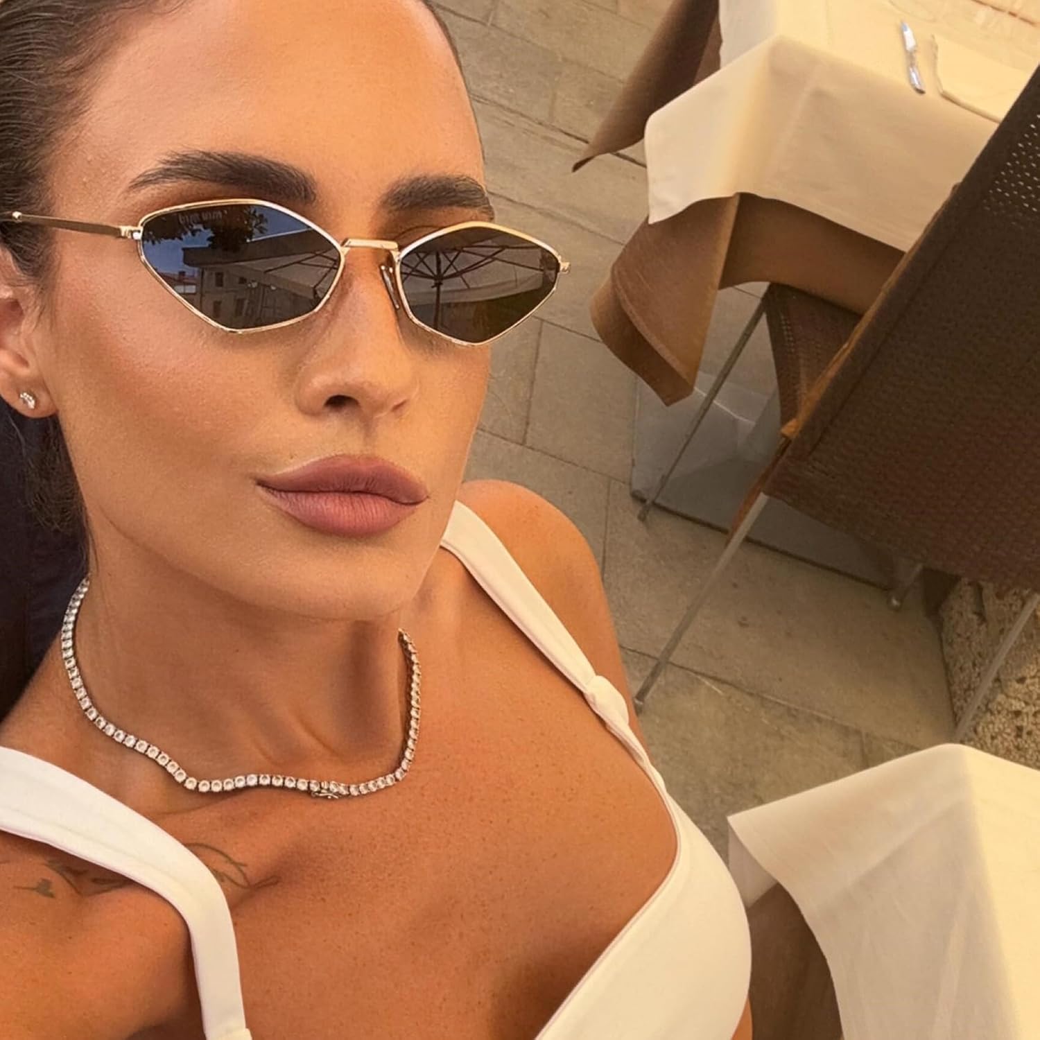 Retro Irregular Narrow Sunglasses for Women Trendy Vintage Polygon Small Shades Metal Frame UV Protection - Image 2