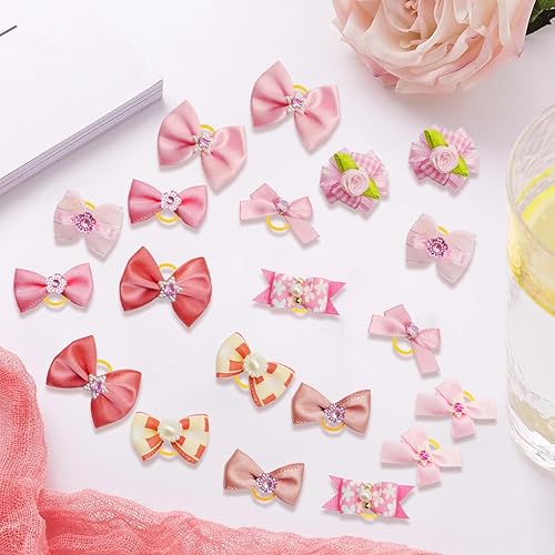 20 lazos para el pelo de perro, coloridos lazos para perros pequeños, elegantes lazos elásticos para perros con bandas de goma para el nudo