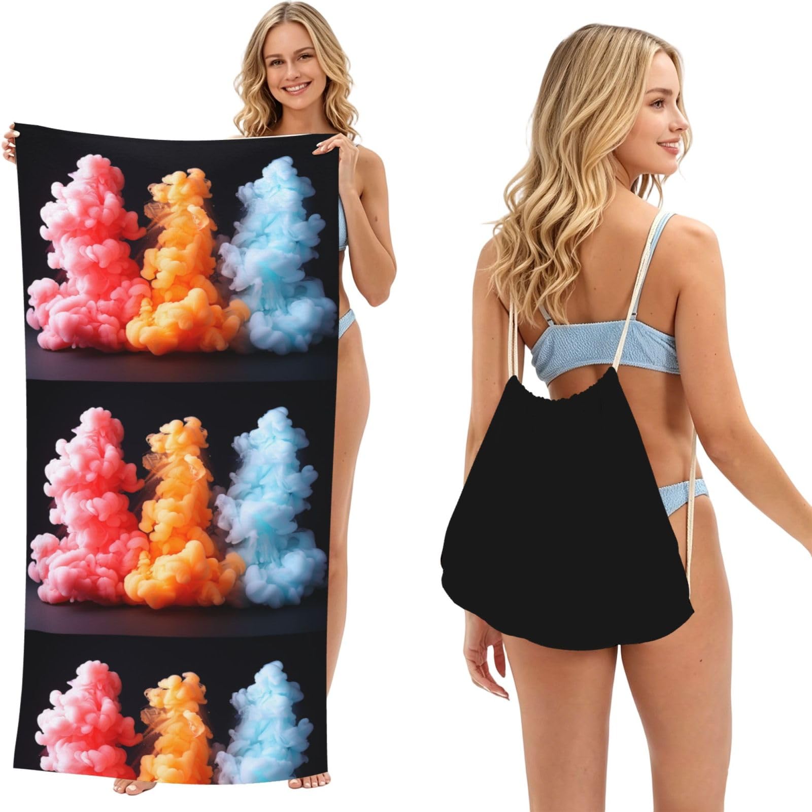 SKGOHLH Tricolor smoke 2in1 Packable Beach Towel Bag Women