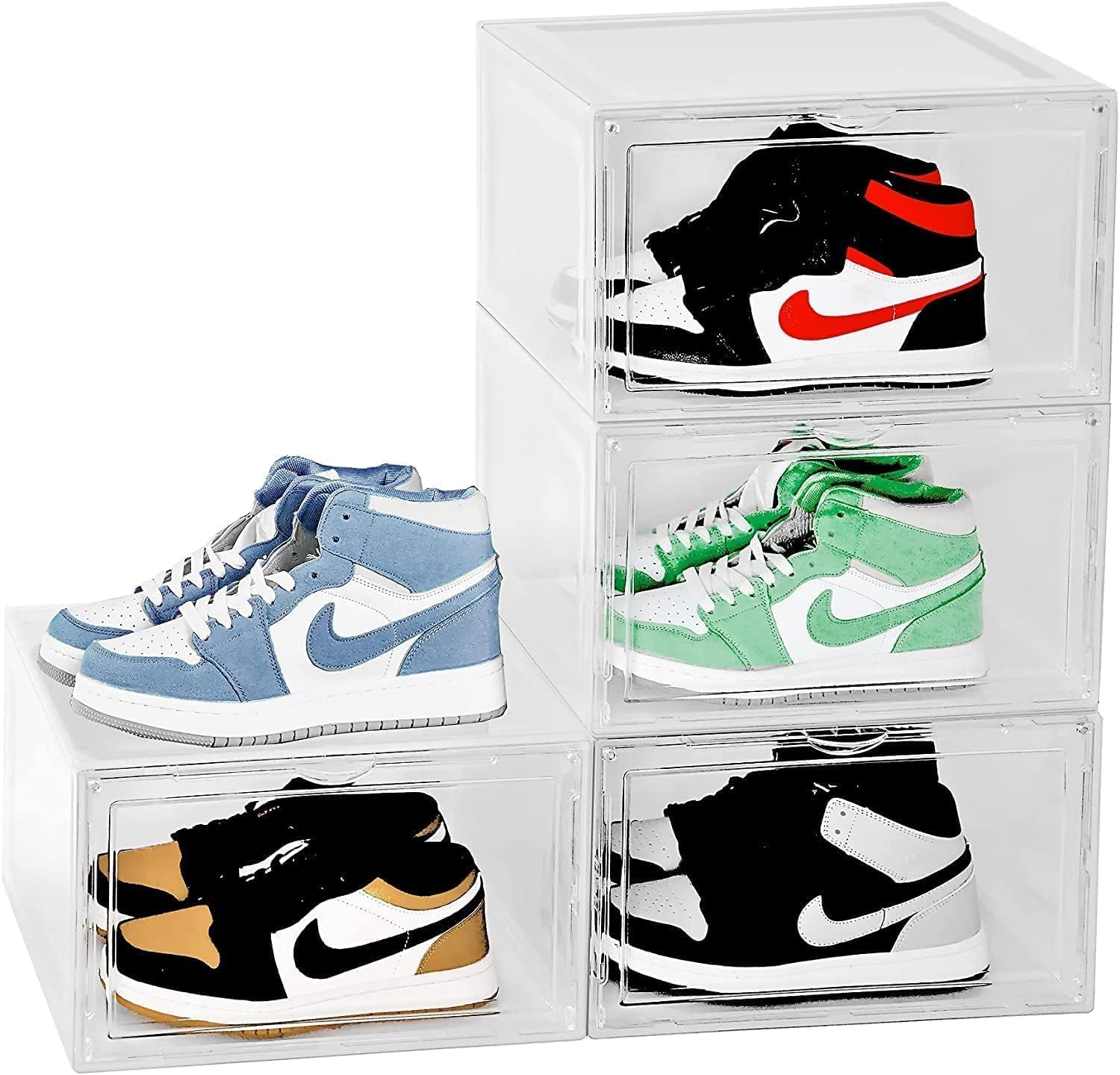 MOHAK Shoe Boxes Clear Plastic Stackable, Side Open Shoe Box, Foldable Storage Shoe Box Sneaker Storage Box For Closet Shoe Storage Boxes (Pack Of 2) 4