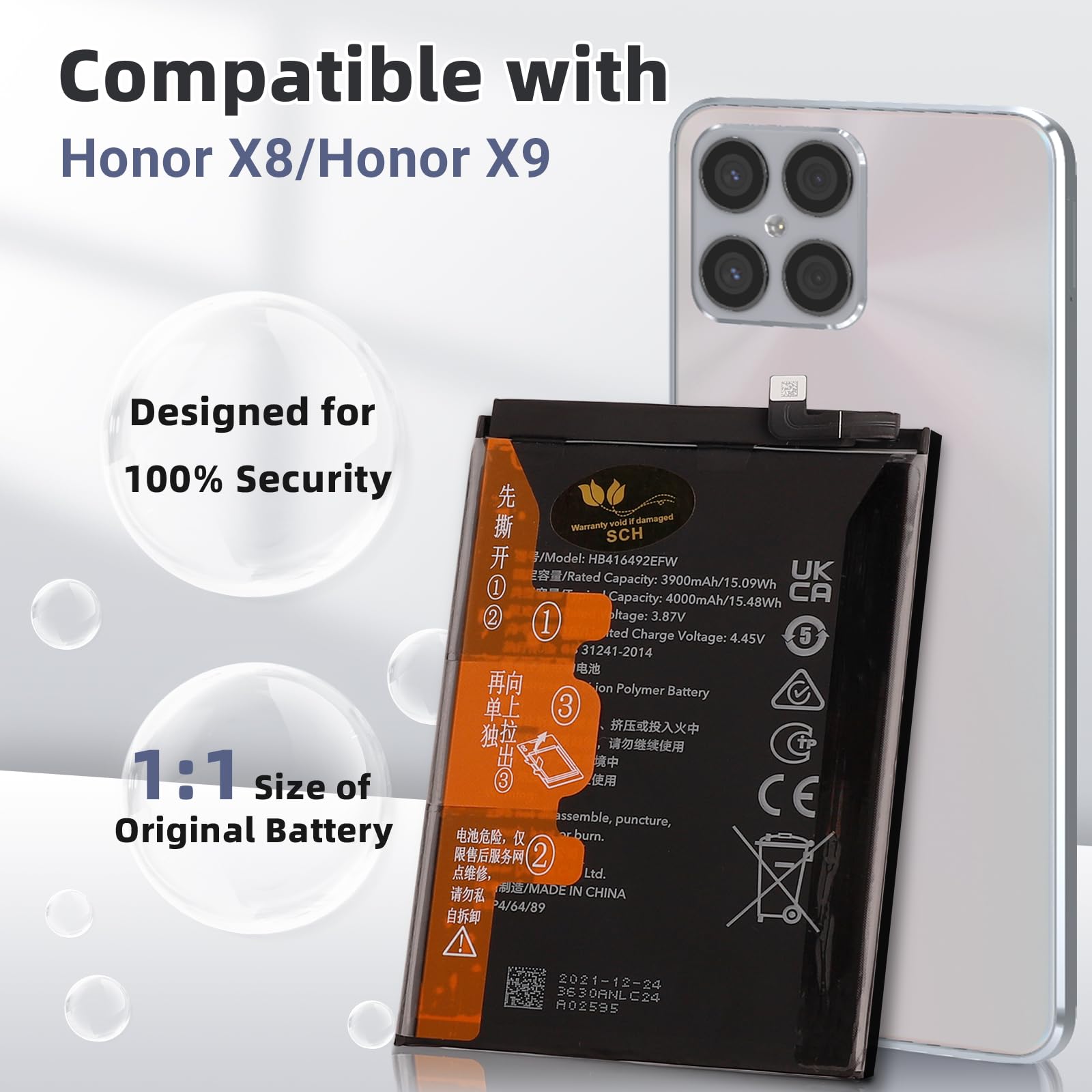 HB416492EFW Batterie Compatible Modèle HUAWEI HONOR X8/X30I