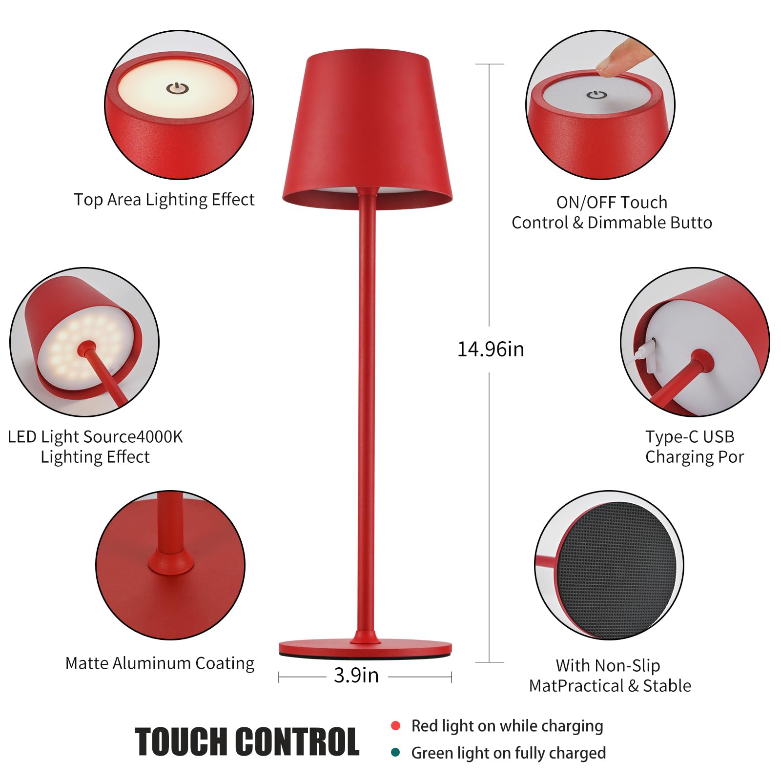 Lampa stołowa LED, możliwość ściemniania, bezprzewodowa, z możliwością ładowania, ciepła barwa 3000 K, do użytku wewnątrz i na zewnątrz, USB-C, aluminium, wodoszczelność IP54, czarna, 2 sztuki w