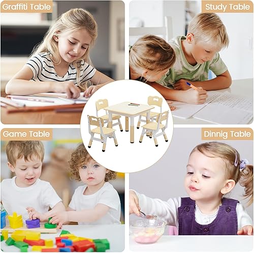Miniatura 5 de GAOMON Juego de mesa y 4 sillas para niños con escritorio de graffiti, juego de mesa y sillas para niños pequeños en altura ajustable, mesa de